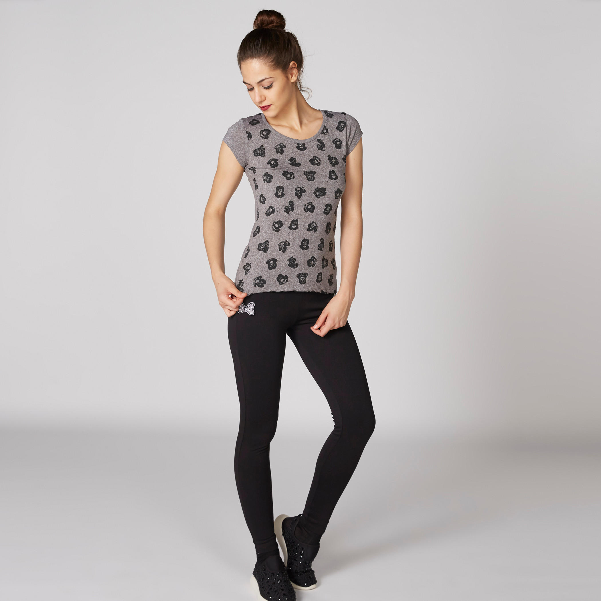 Mickey Mouse Printed T-Shirt with Round Neck and Cap Sleeves-women-clothing-tshirts-image-1