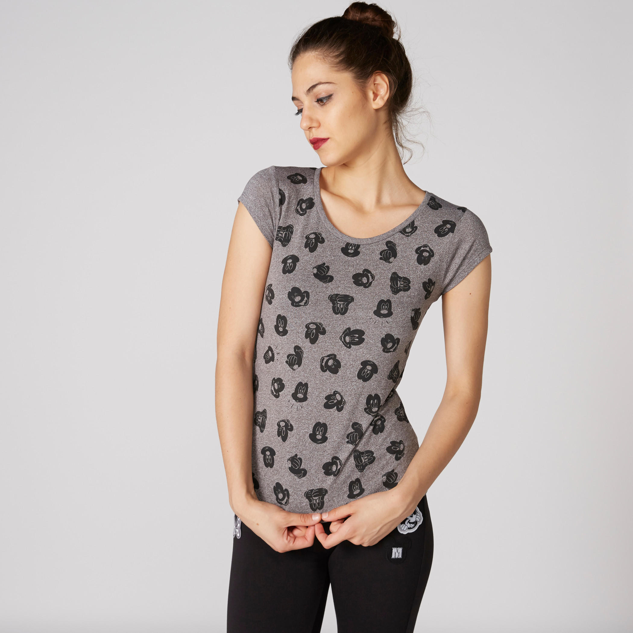 Mickey Mouse Printed T-Shirt with Round Neck and Cap Sleeves-women-clothing-tshirts-image-3
