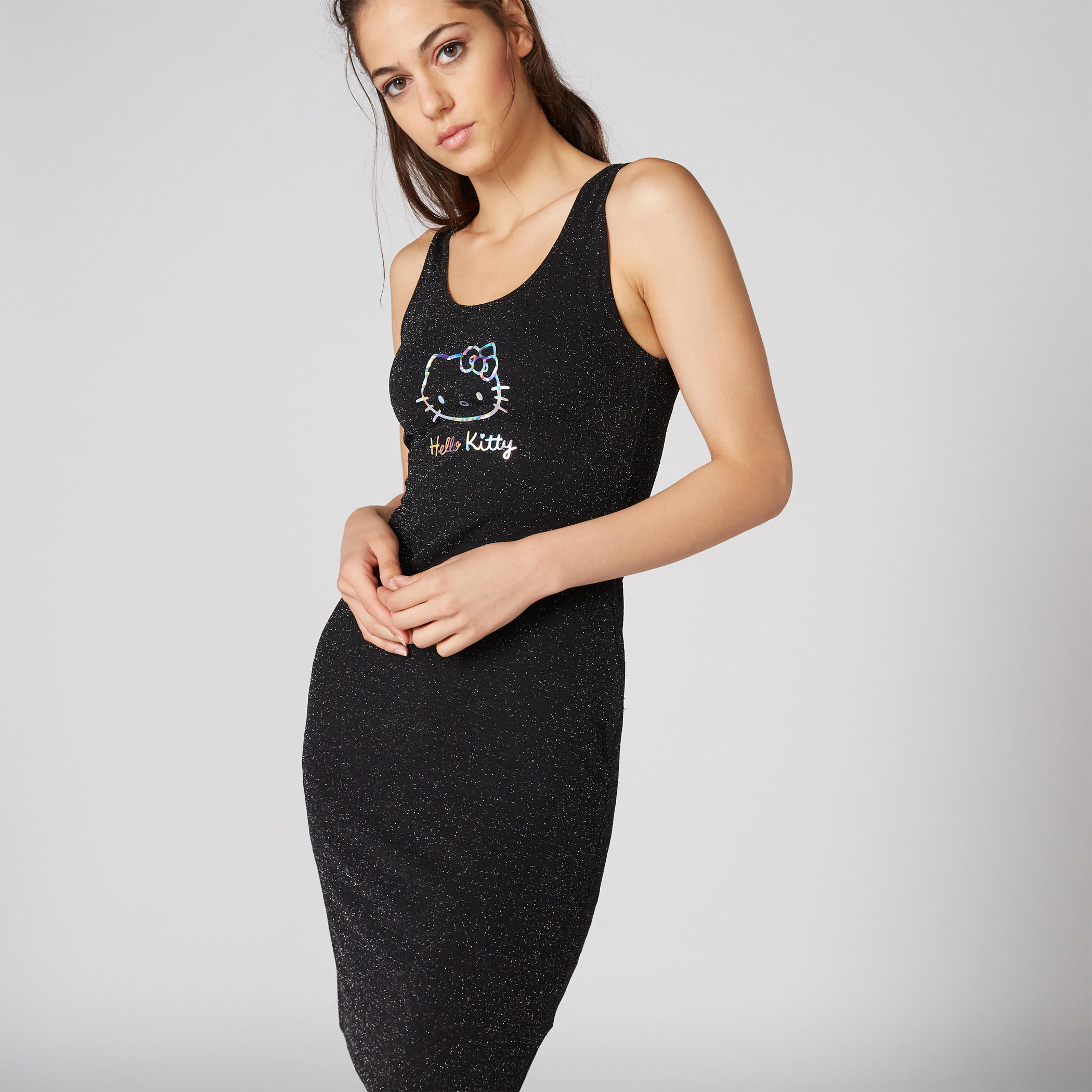 فستان دون أكمام بياقة عميقة وطبعات هالو كيتي-women-clothing-dresses-image-1