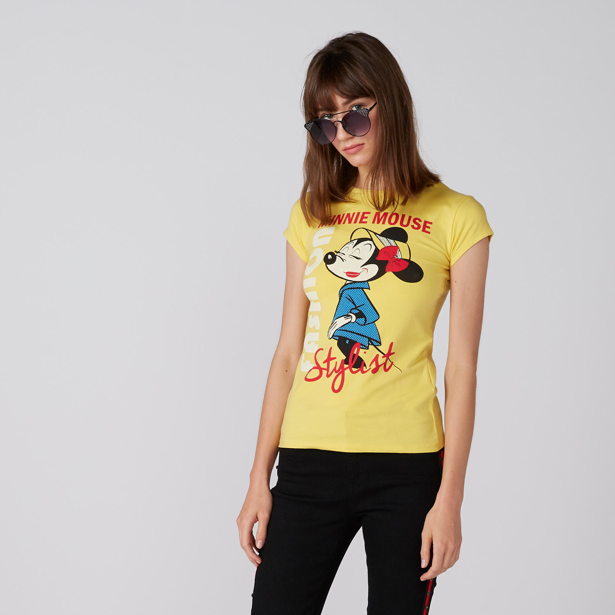 تيشيرت بياقة ضيّقة وأكمام كاب وطبعات ميني ماوس-women-clothing-tshirts-image-1
