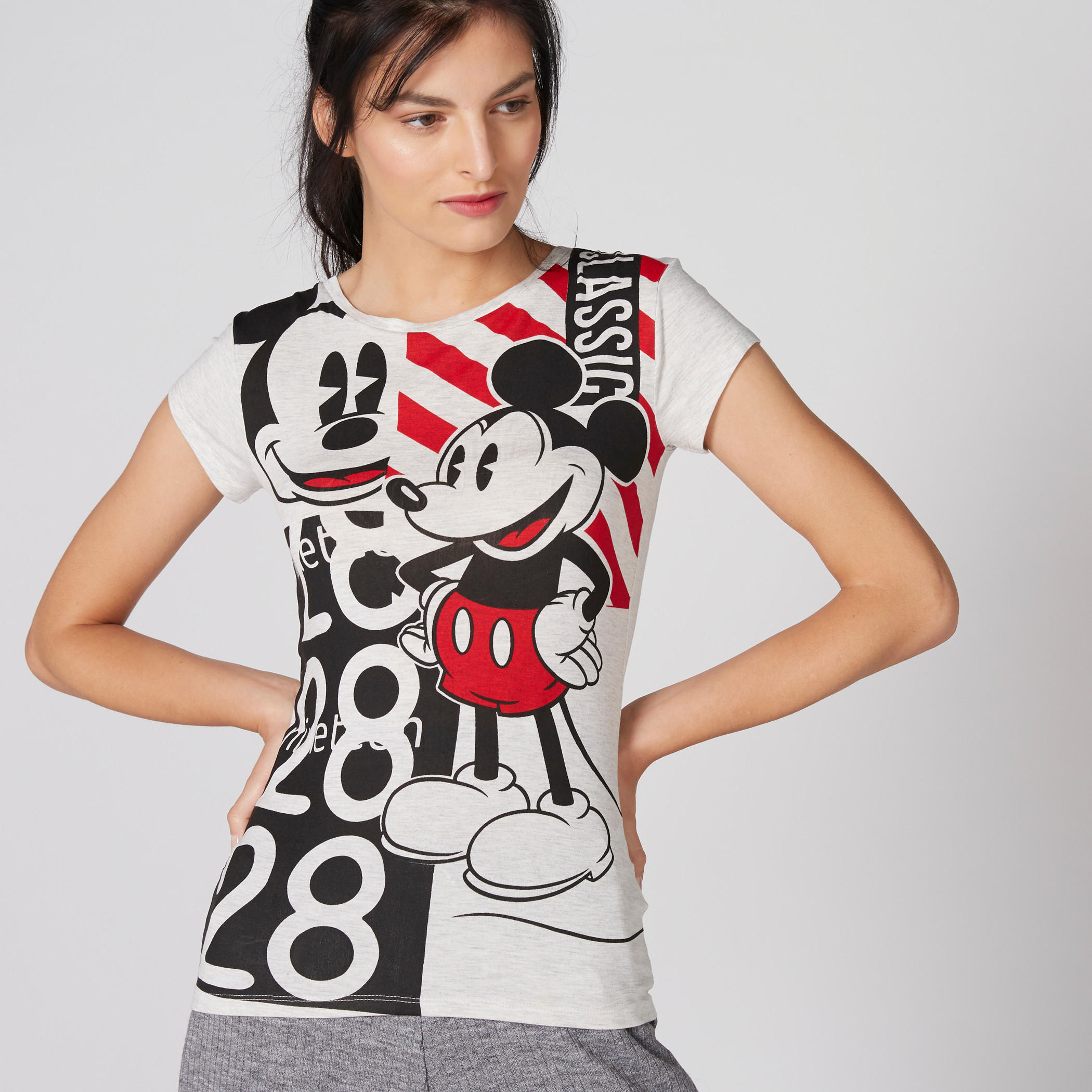 تيشيرت بأكمام كاب وياقة مستديرة وطبعات ميكي ماوس-women-clothing-tshirts-image-1