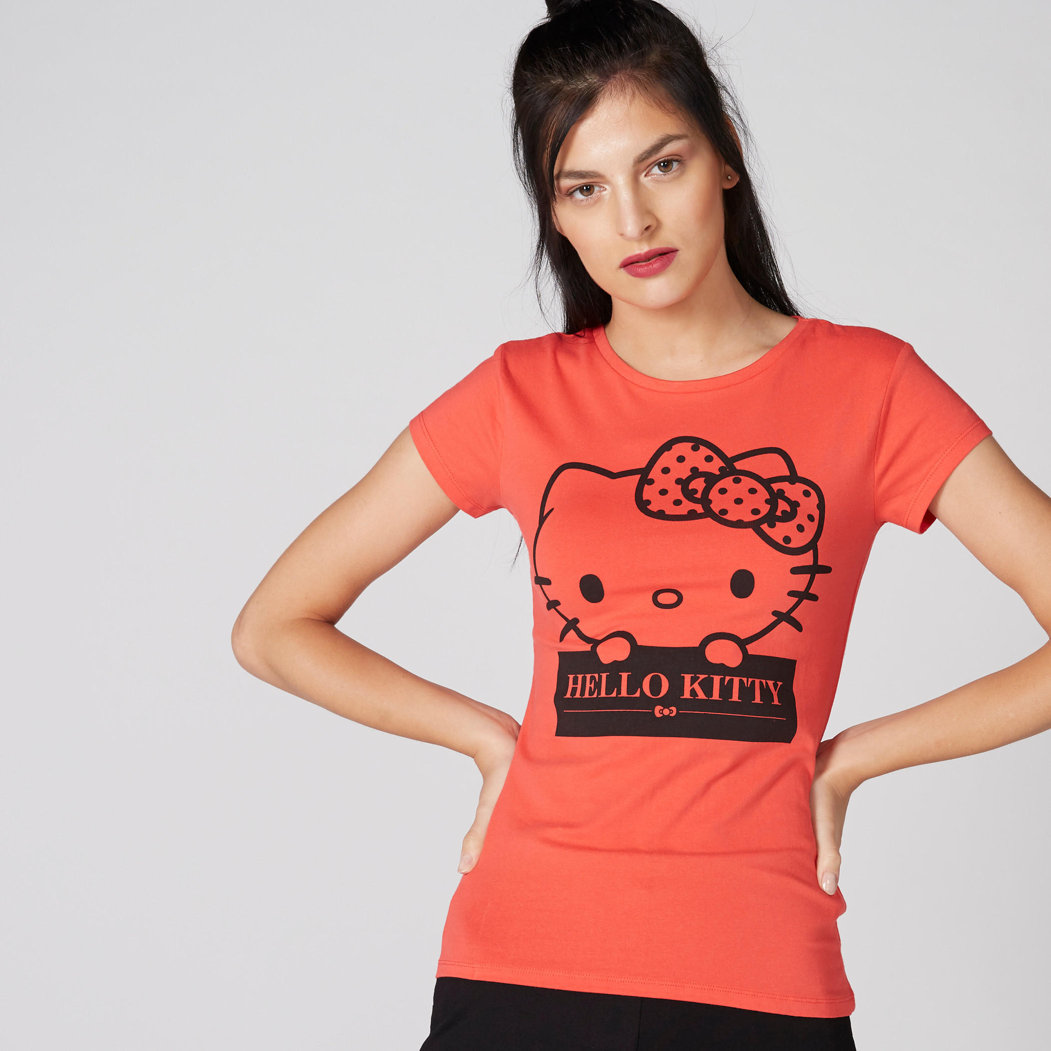Hello Kitty Printed T-Shirt with Round Neck and Cap Sleeves-women-clothing-tshirts-image-1