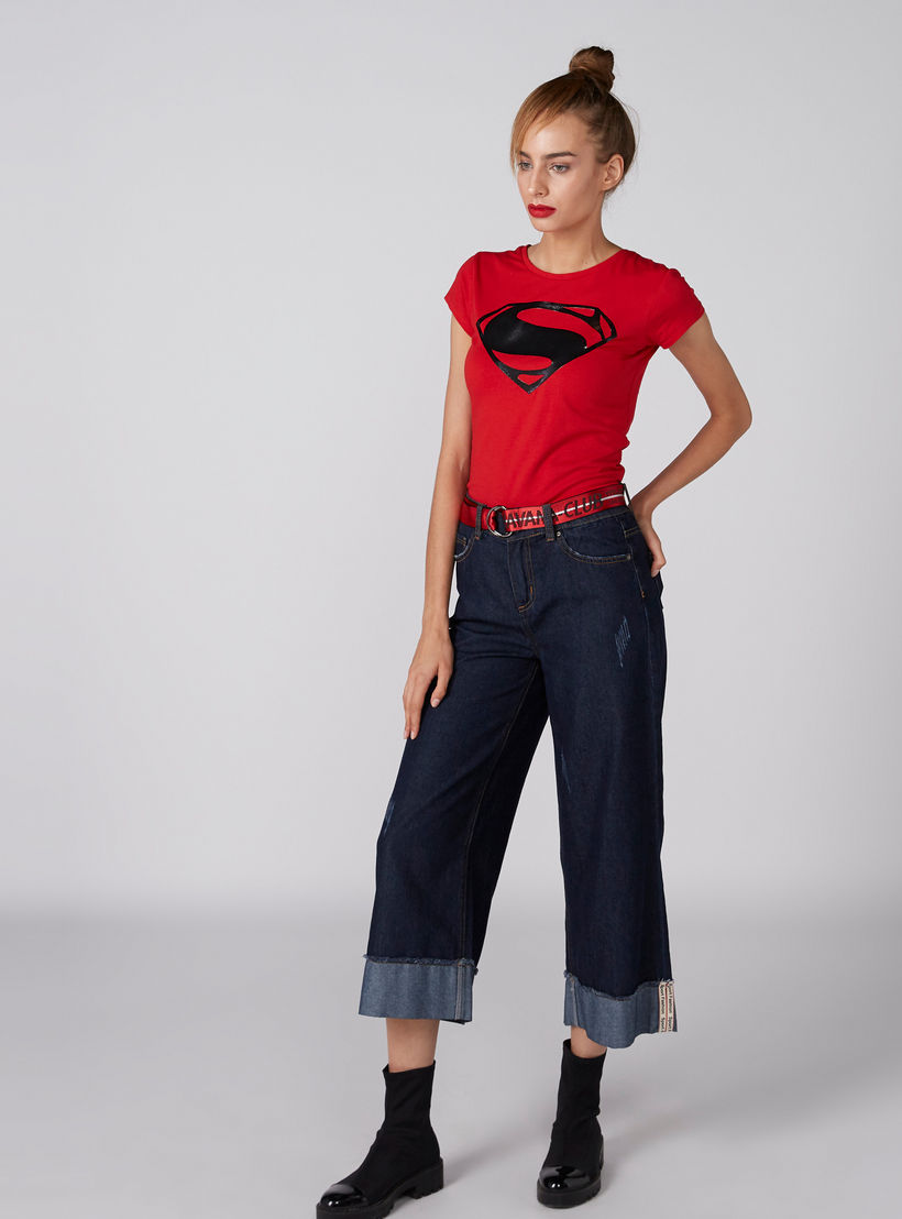 Super-Man Printed T-Shirt with Round Neck and Cap Sleeves-women-clothing-shirtsandblouses-shirts-image-3