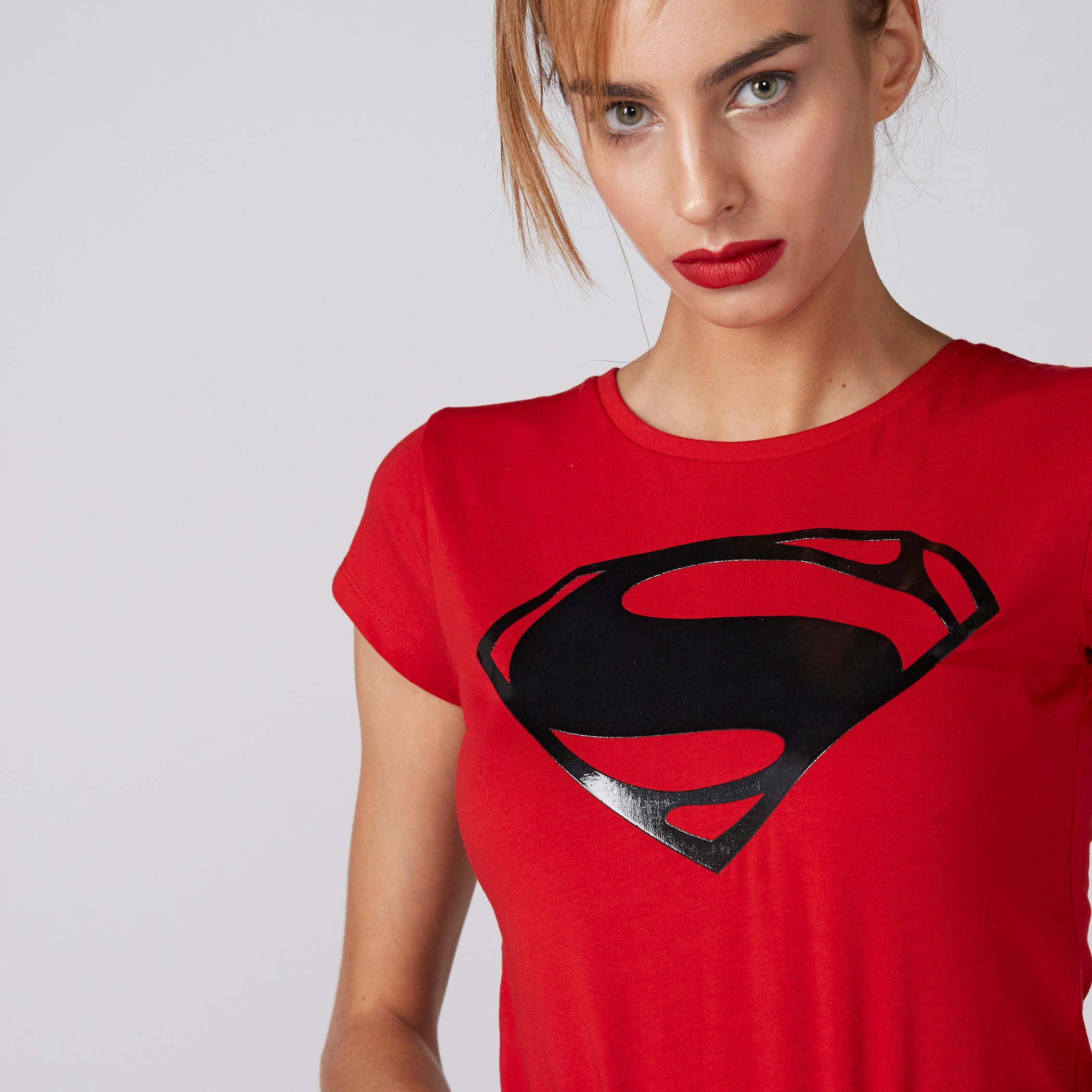 Super-Man Printed T-Shirt with Round Neck and Cap Sleeves-women-clothing-shirtsandblouses-shirts-image-4