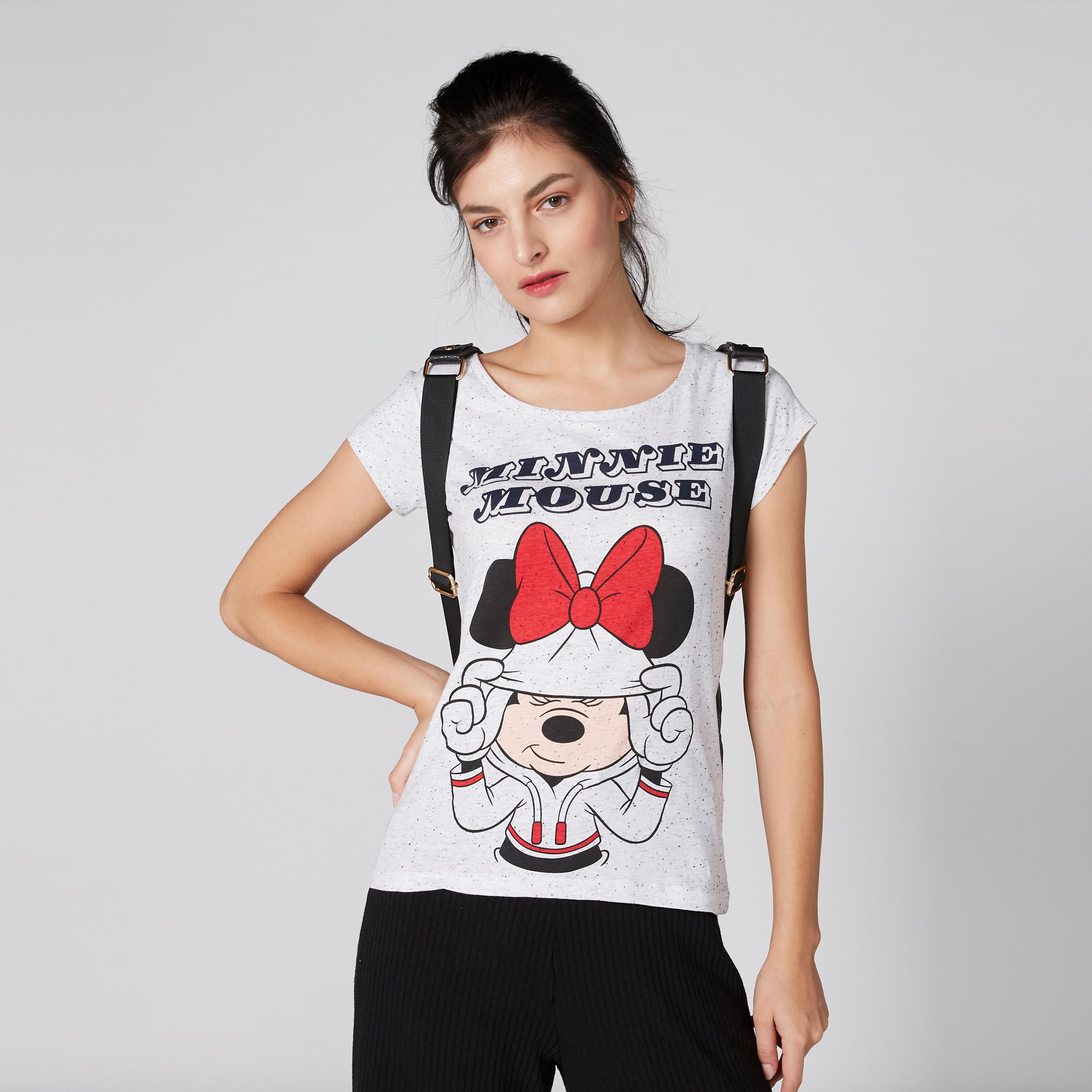 Minnie Mouse Printed T-Shirt with Round Neck and Cap Sleeves-women-clothing-tshirts-image-1
