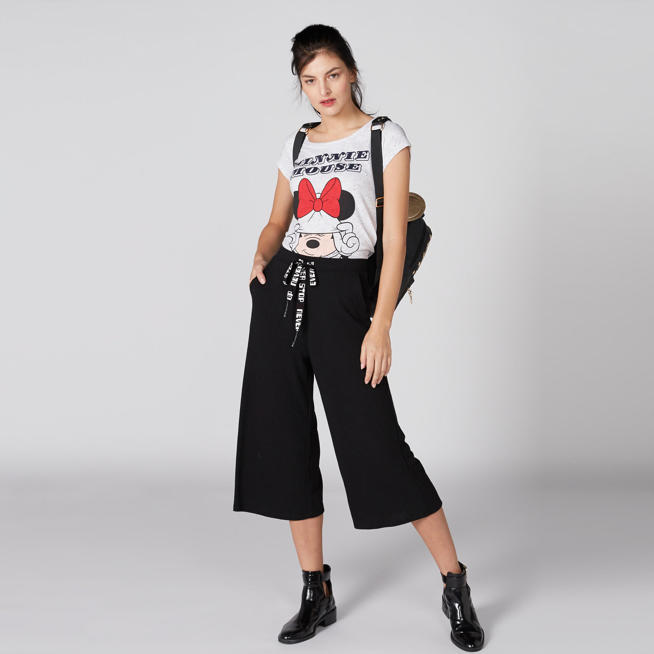 Minnie Mouse Printed T-Shirt with Round Neck and Cap Sleeves-women-clothing-tshirts-image-3