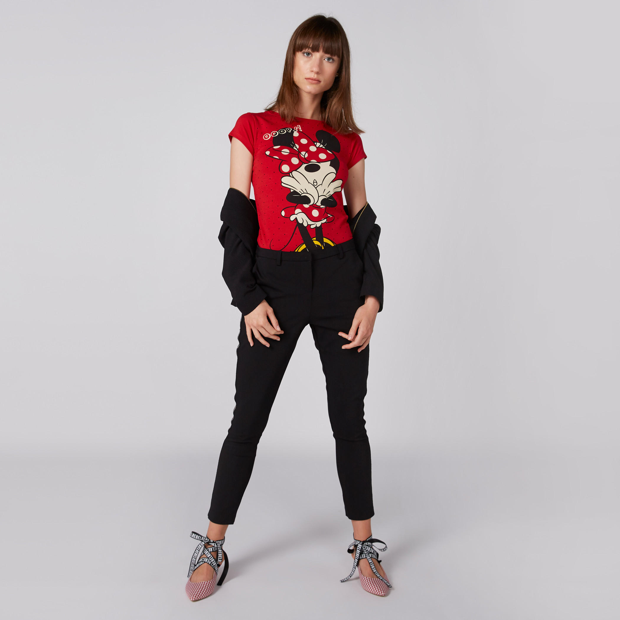 تيشيرت بياقة ضيّقة وأكمام كاب وطبعات ميني ماوس-women-clothing-tshirts-image-1