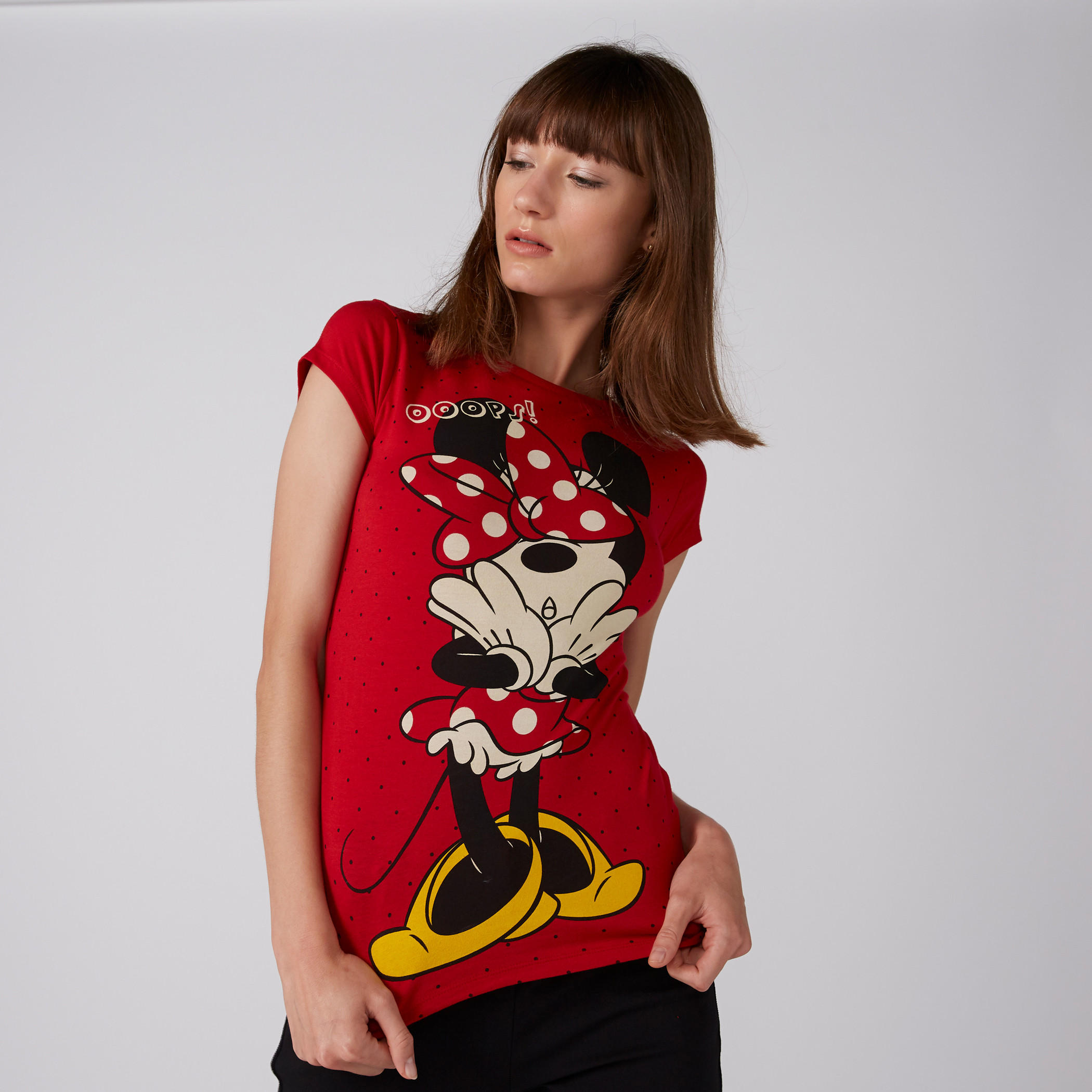 تيشيرت بياقة ضيّقة وأكمام كاب وطبعات ميني ماوس-women-clothing-tshirts-image-3