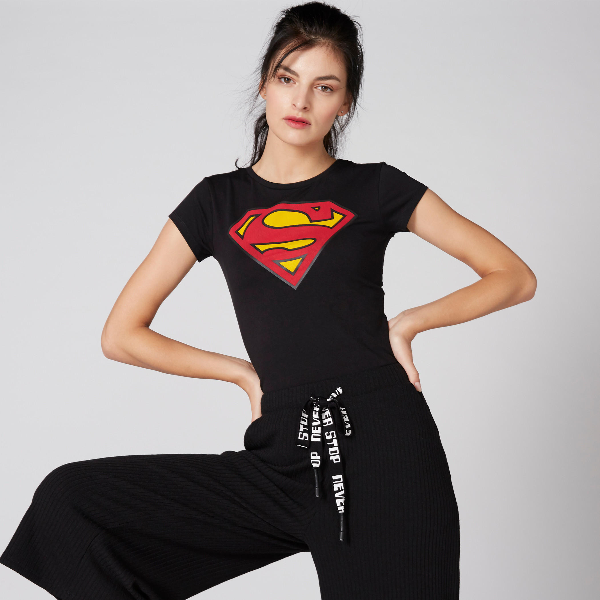 Superman Printed T-Shirt with Crew Neck and Cap Sleeves-women-clothing-tshirts-image-1