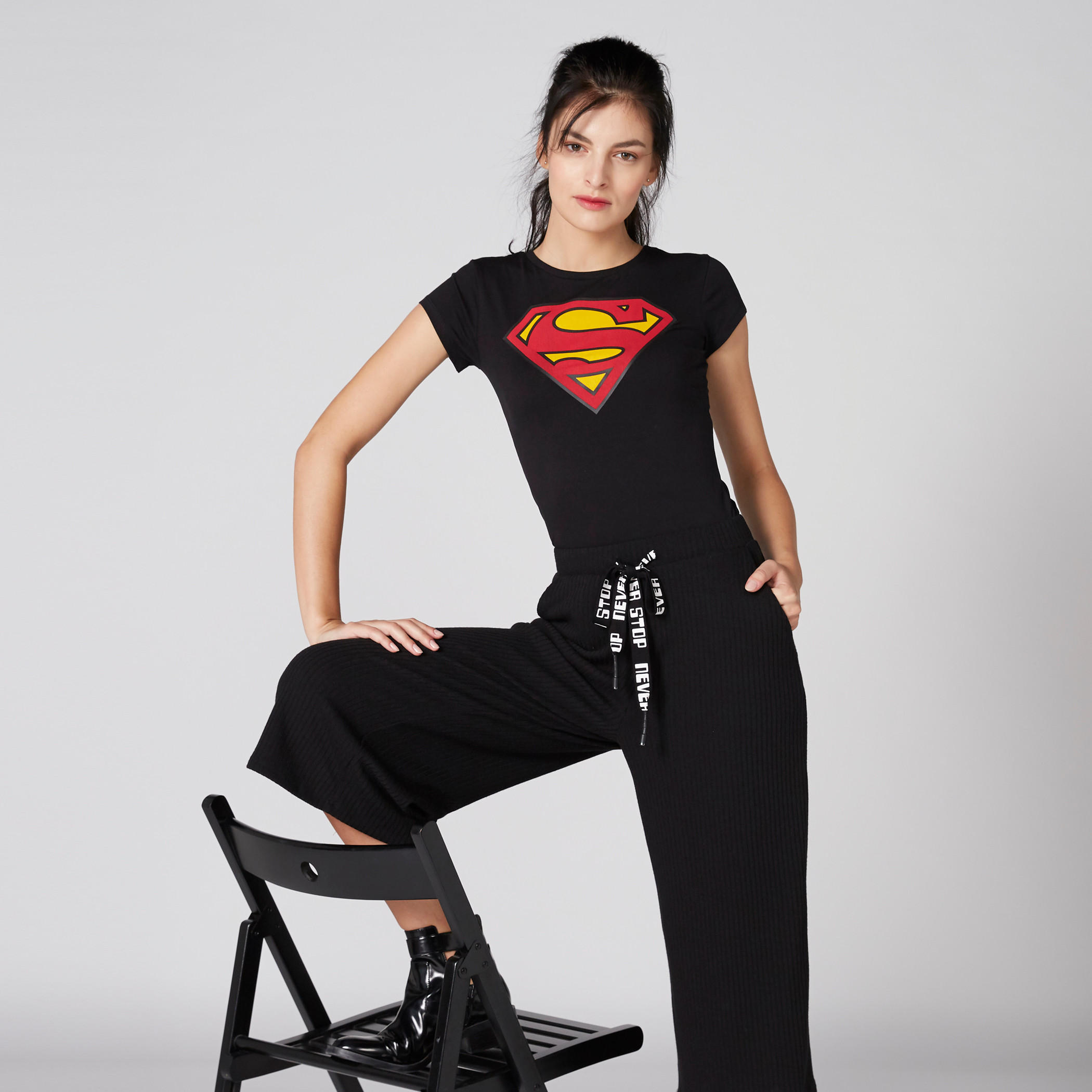 Superman Printed T-Shirt with Crew Neck and Cap Sleeves-women-clothing-tshirts-image-3