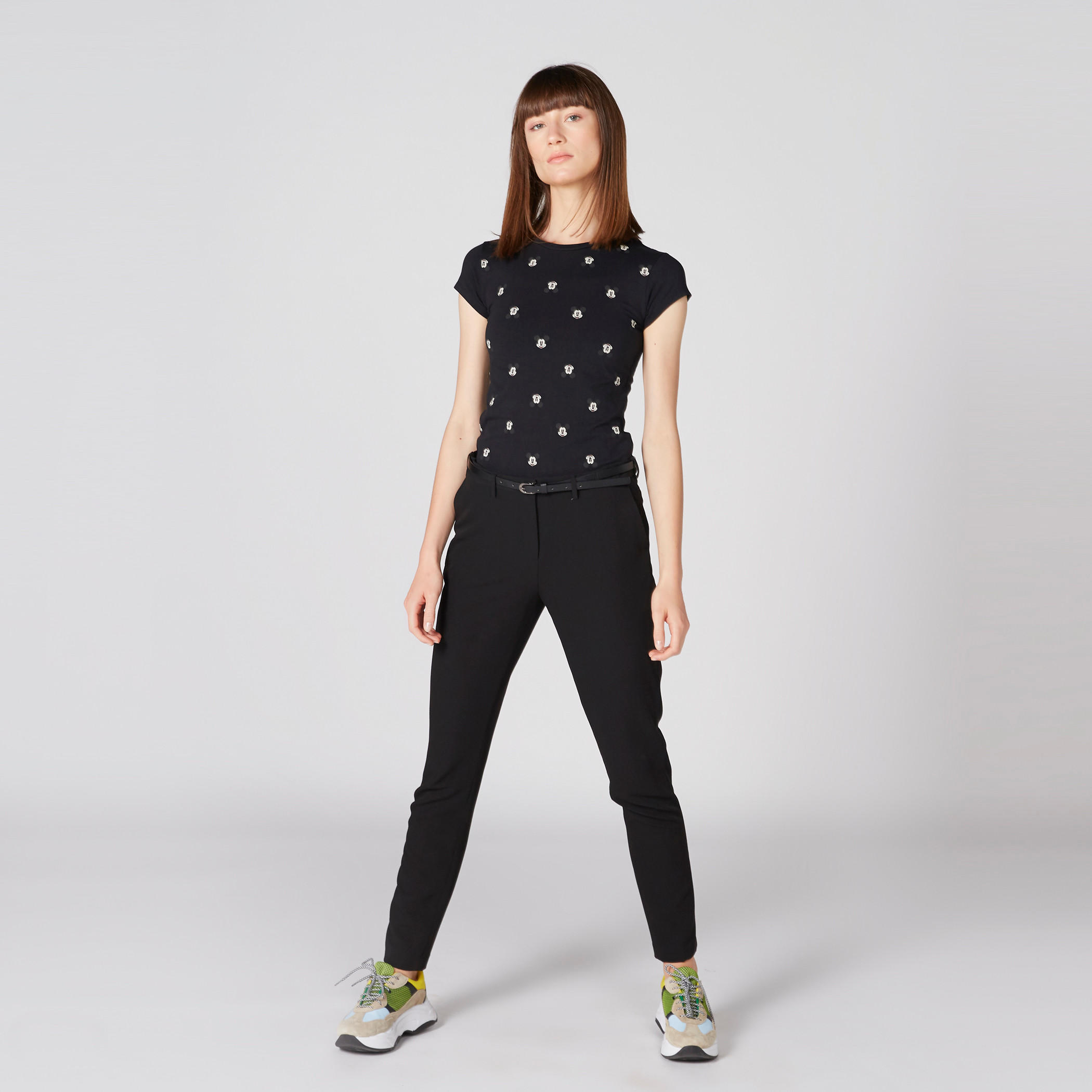 Mickey Mouse Printed T-Shirt with Round Neck and Cap Sleeves-women-clothing-tshirts-image-1