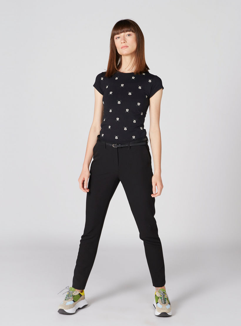 Mickey Mouse Printed T-Shirt with Round Neck and Cap Sleeves-women-clothing-tshirts-image-1