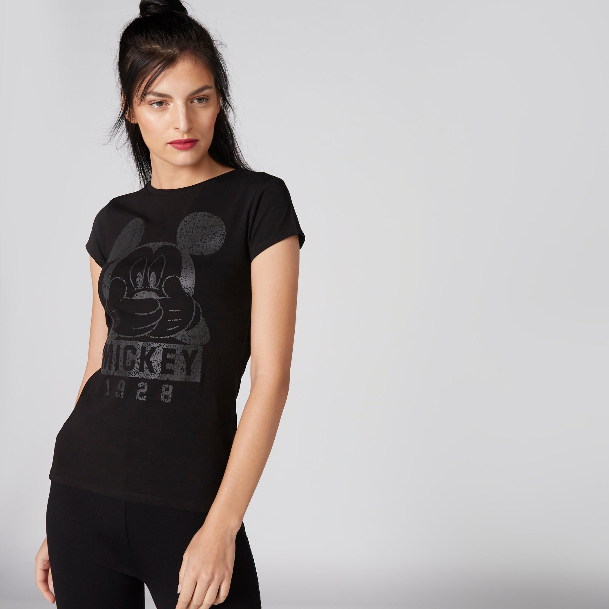 Mickey Mouse Printed T-Shirt with Crew Neck and Cap Sleeves-women-clothing-tshirts-image-3