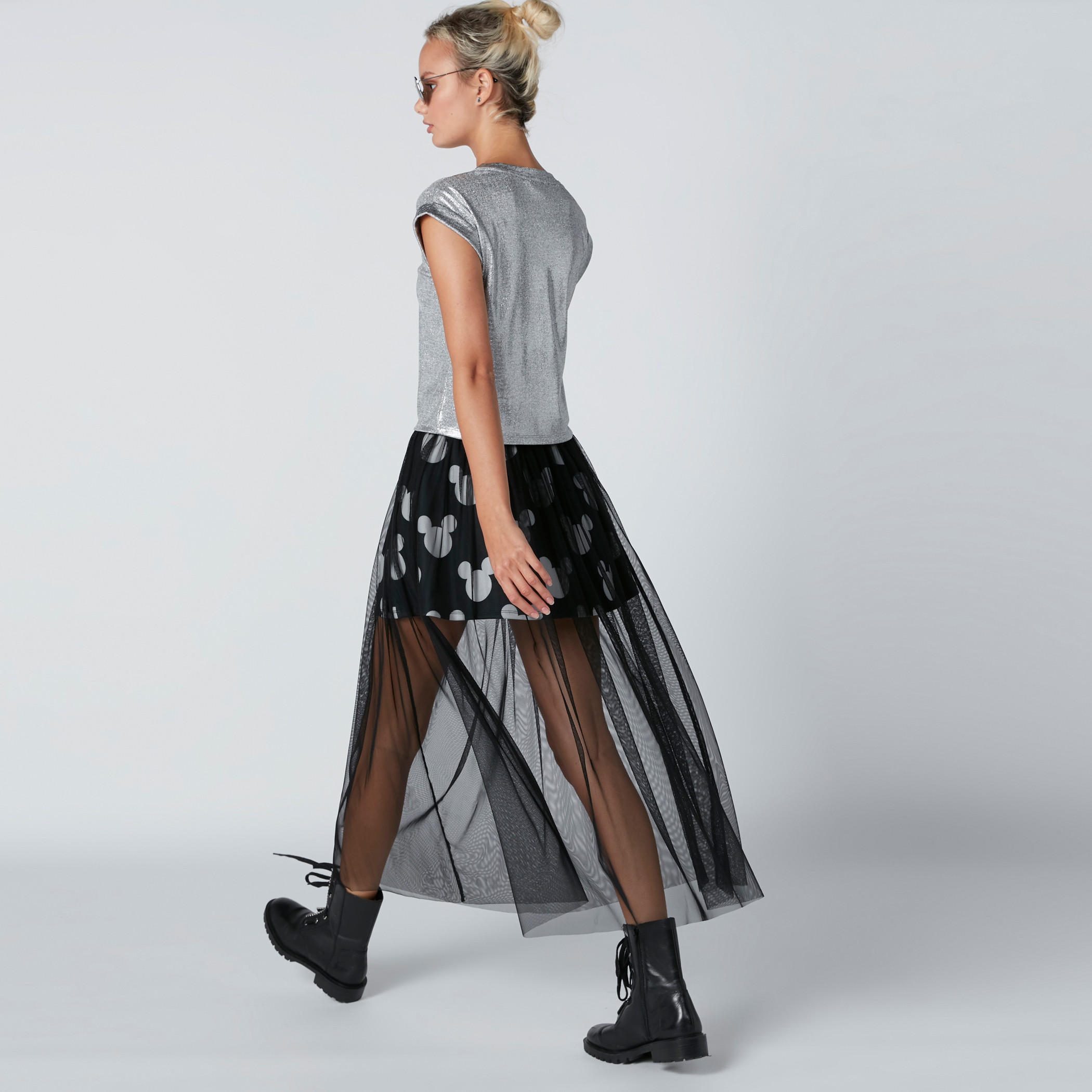 Mickey Mouse Textured Double Layer Midi Skirt-women-clothing-bottoms-skirts-image-2