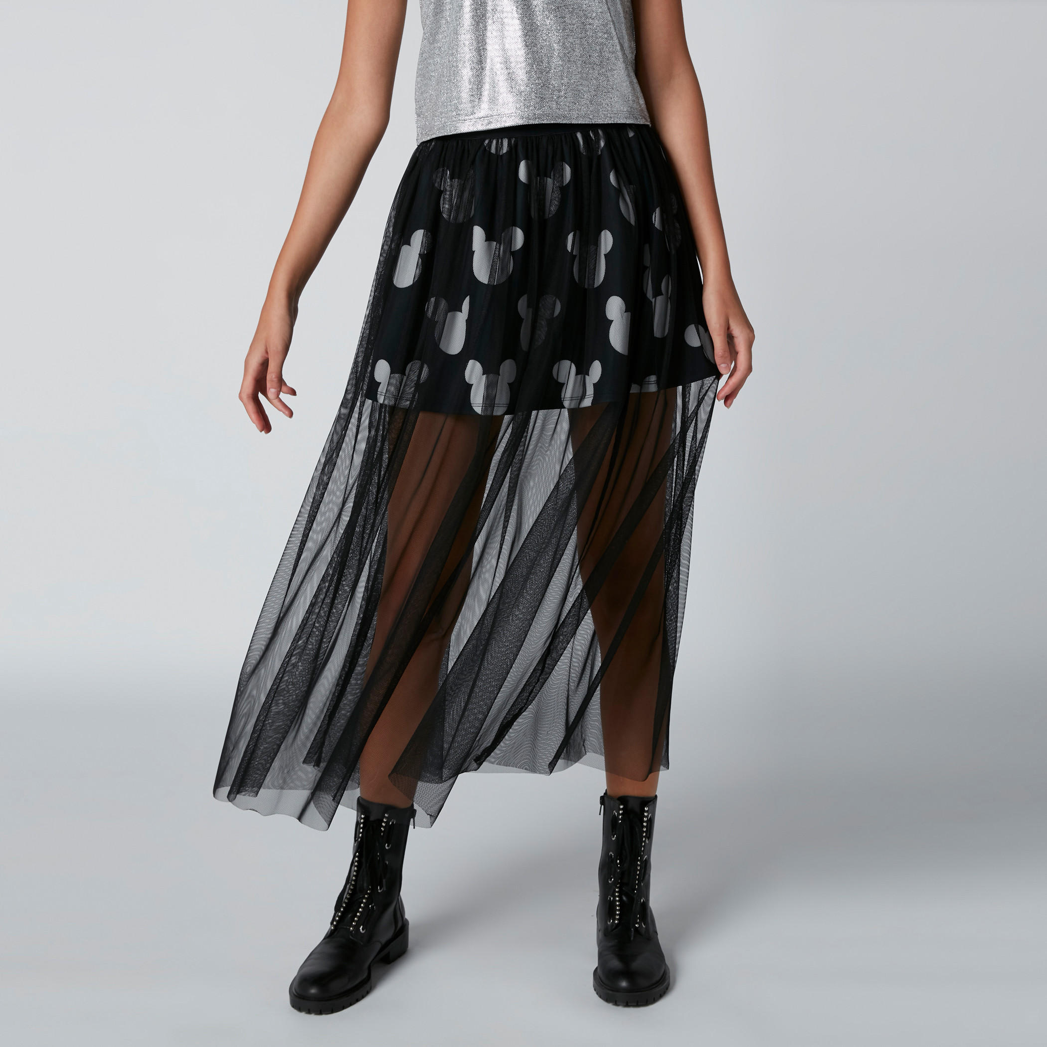 Mickey Mouse Textured Double Layer Midi Skirt-women-clothing-bottoms-skirts-image-3