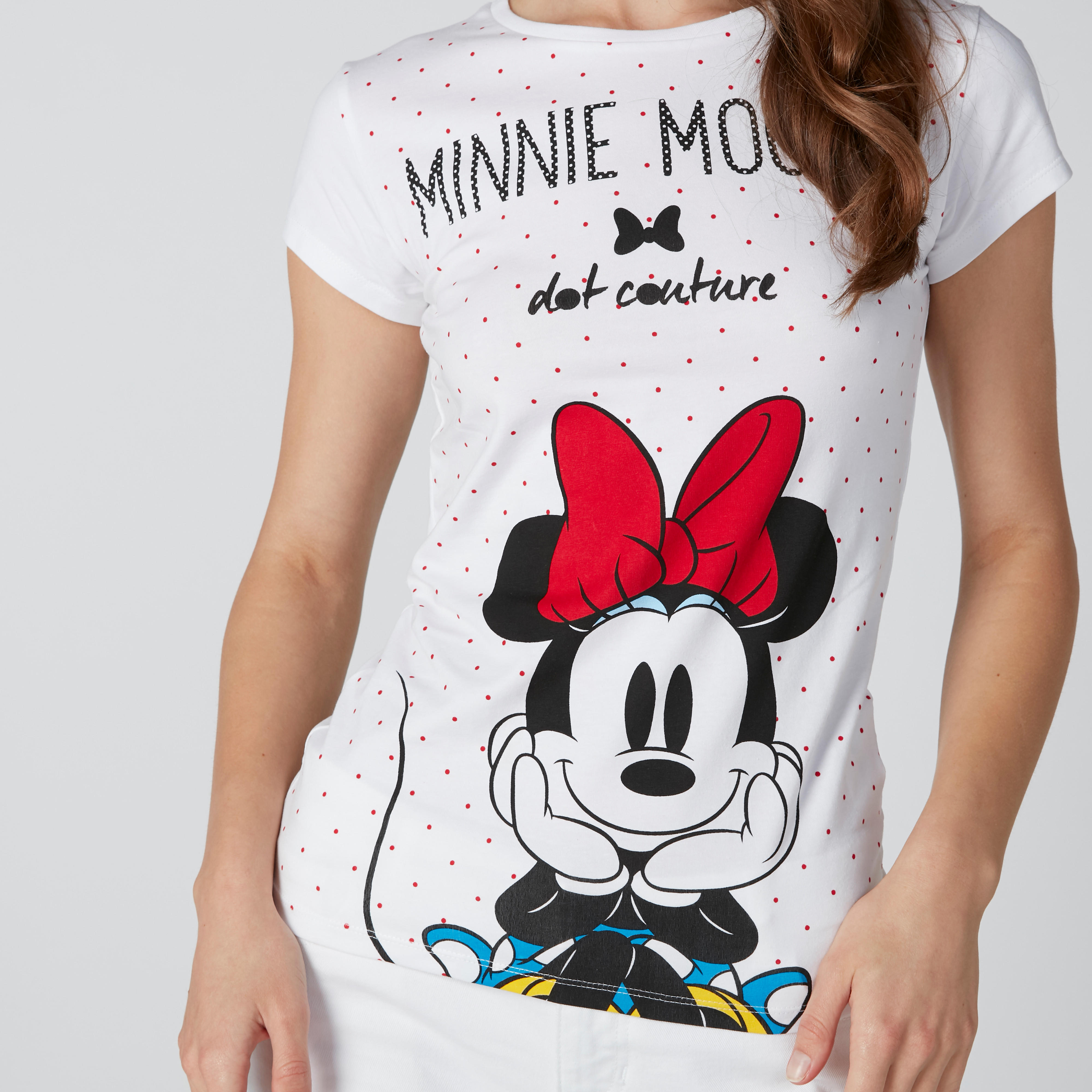 تيشيرت سكيني بياقة مستديرة وأكمام كاب وطبعات ميني ماوس-women-clothing-tshirts-image-4