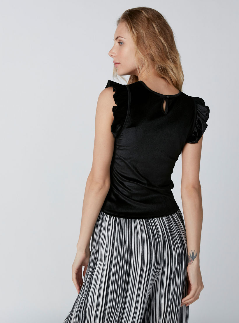 بلوزة دون أكمام بياقة مستديرة وتفاصيل كشكش وطبعات ميكي ماوس-women-clothing-shirtsandblouses-blouses-image-2
