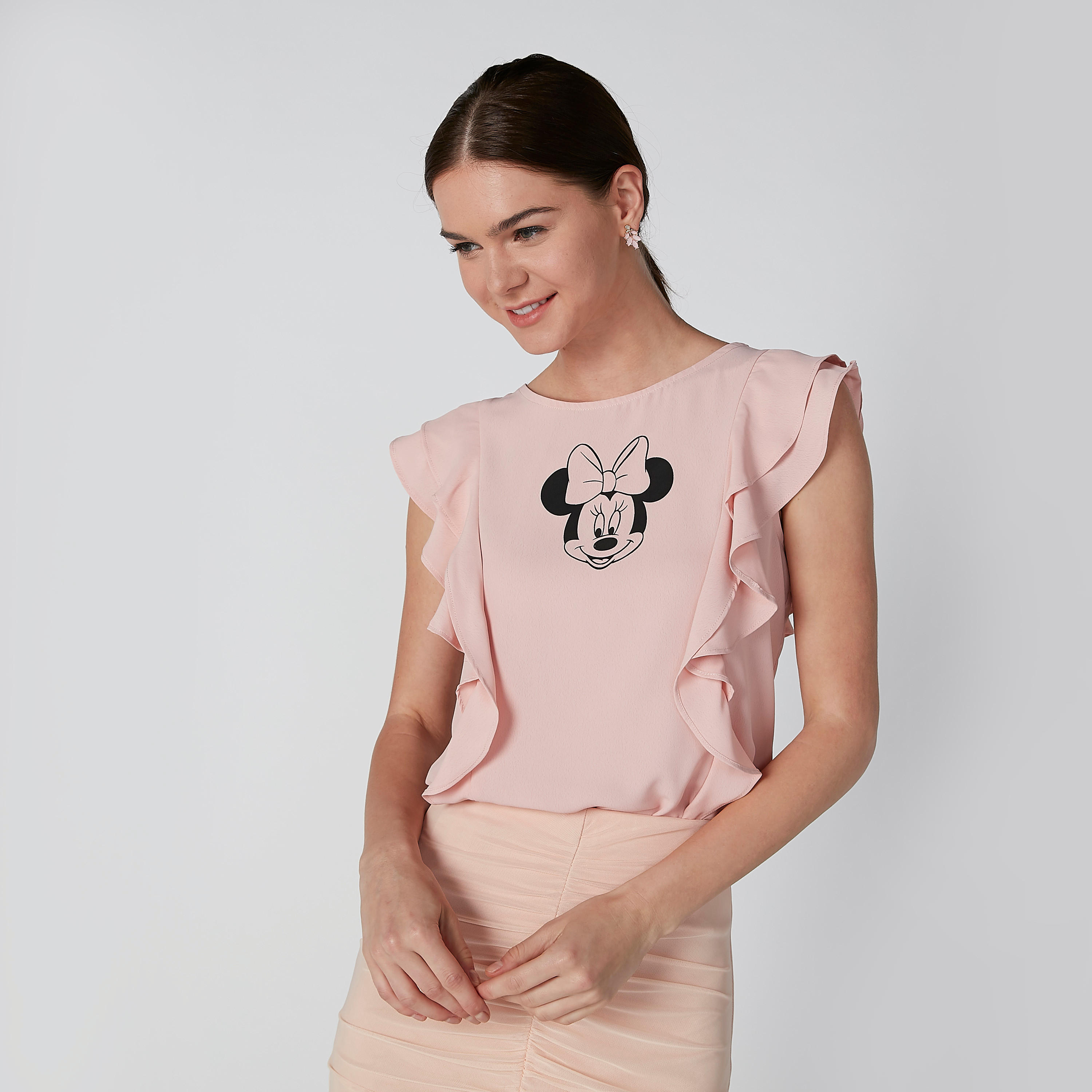 بلوزة بأكمام كاب وتفاصيل كشكش وطبعات ميني ماوس-women-clothing-shirtsandblouses-blouses-image-1