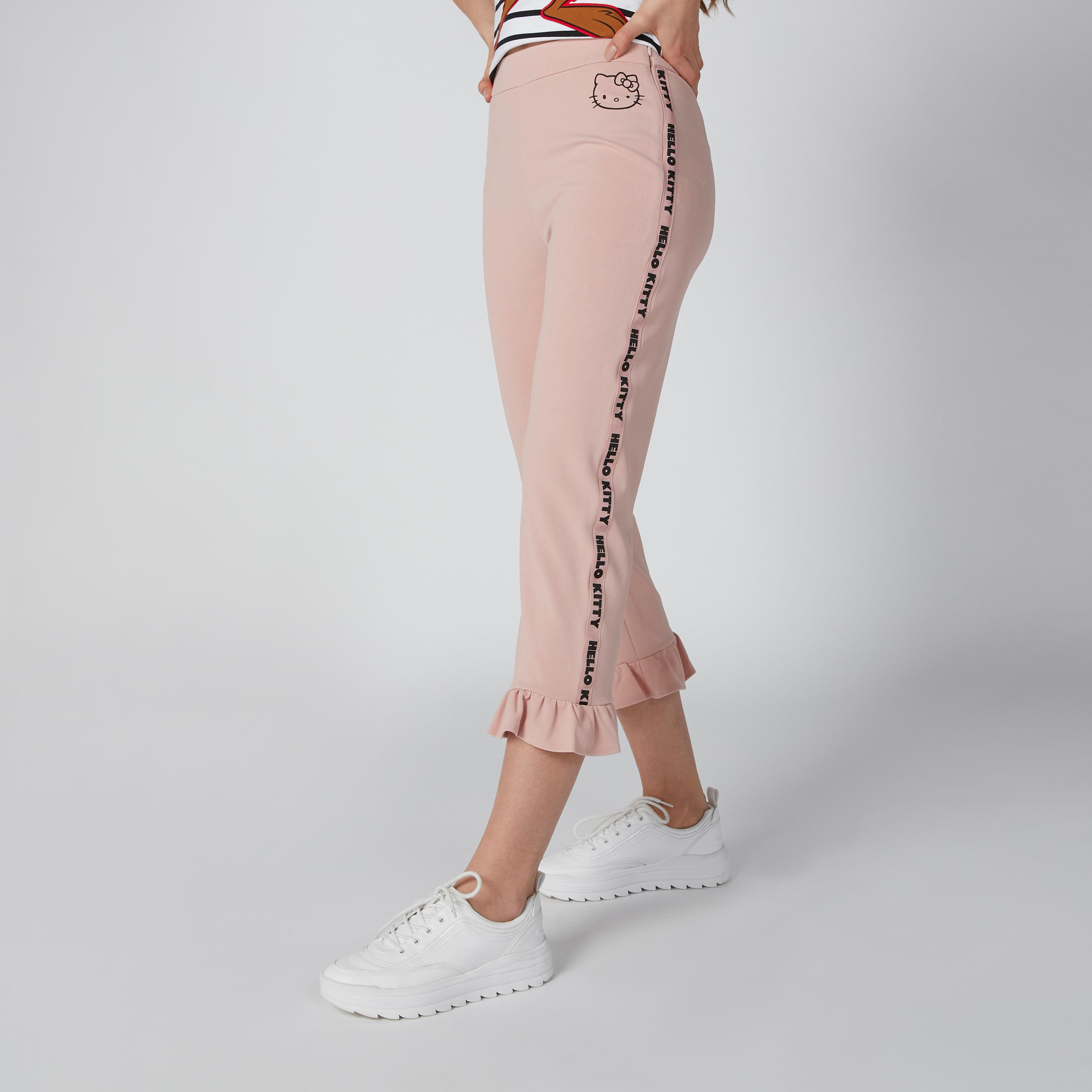 Slim Fit Cropped Trousers with Frilled Hemline and Tape Detail-women-clothing-bottoms-trousers-image-3