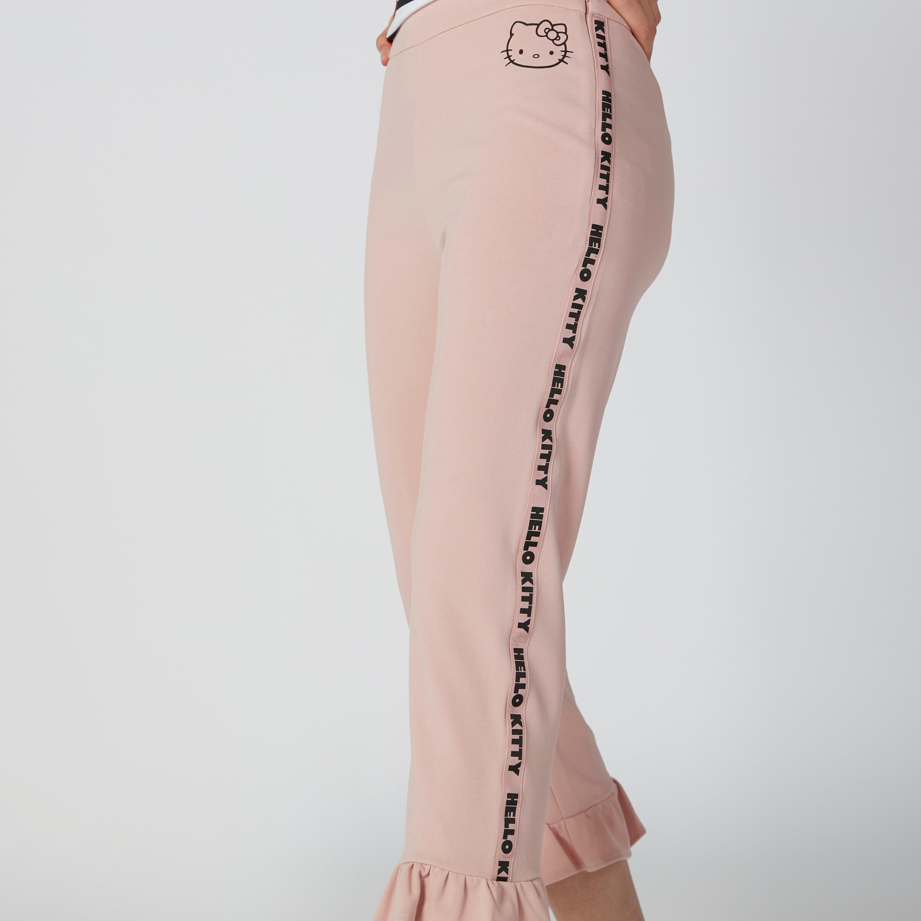 Slim Fit Cropped Trousers with Frilled Hemline and Tape Detail-women-clothing-bottoms-trousers-image-5