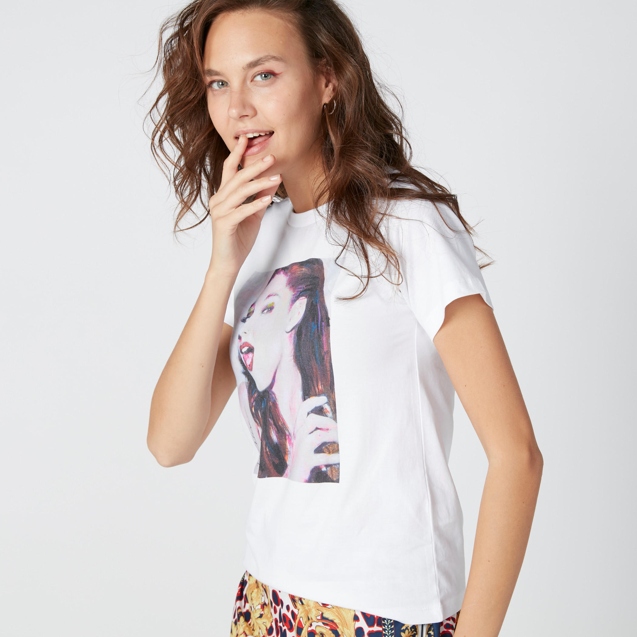 Printed Round Neck T-Shirt with Short Sleeves-women-clothing-tshirts-image-1