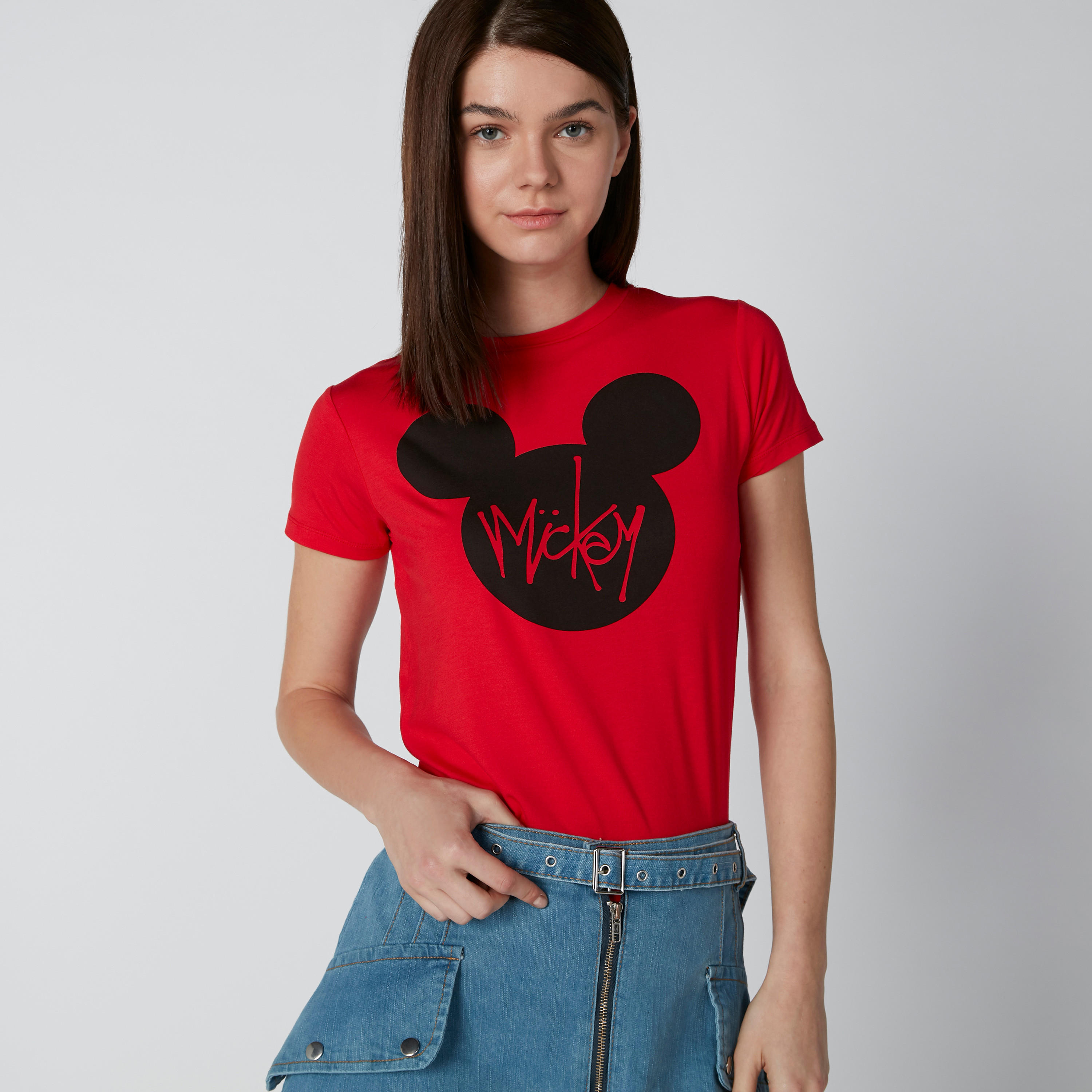Mickey Mouse Printed T-Shirt with Short Sleeves-women-clothing-tshirts-image-1
