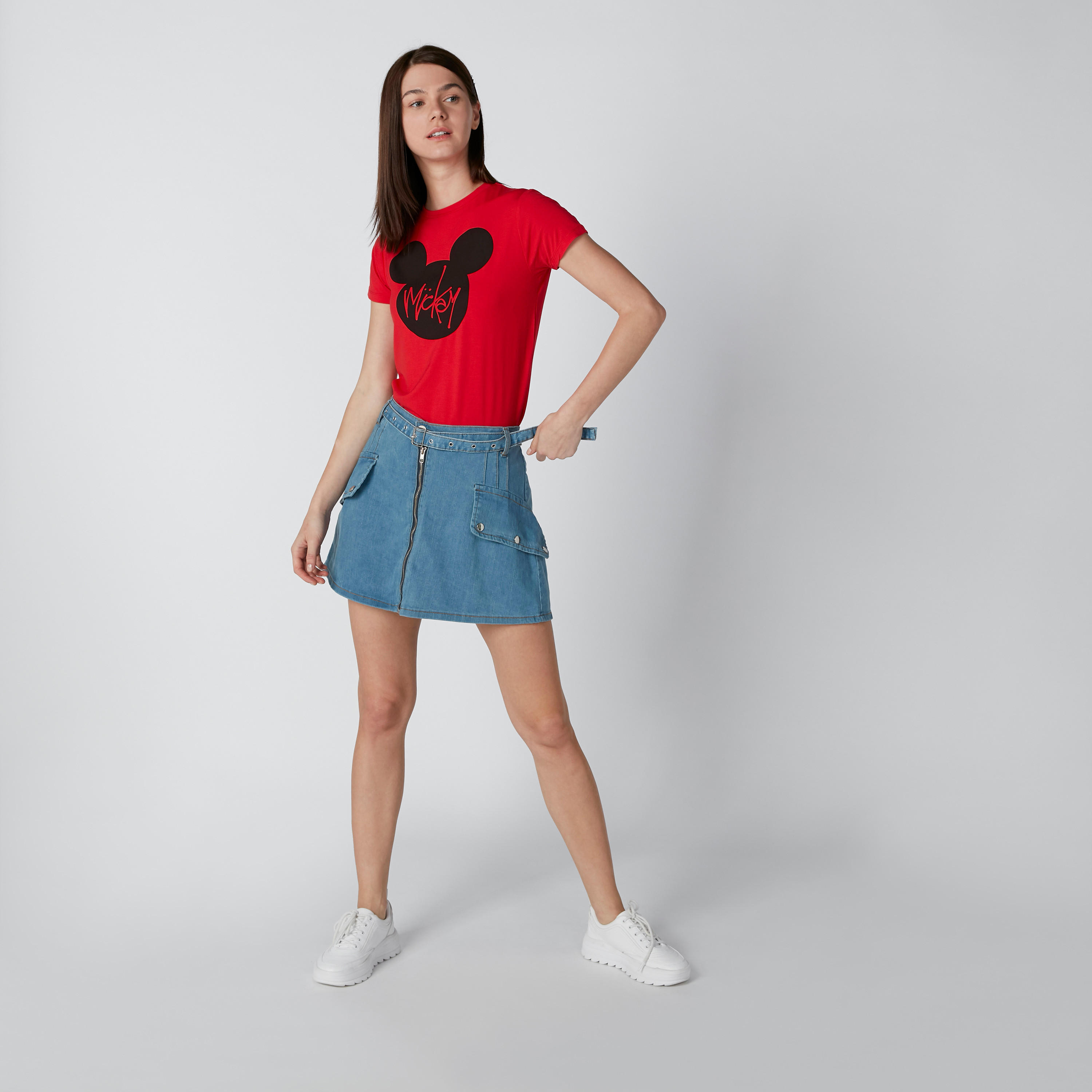 Mickey Mouse Printed T-Shirt with Short Sleeves-women-clothing-tshirts-image-3