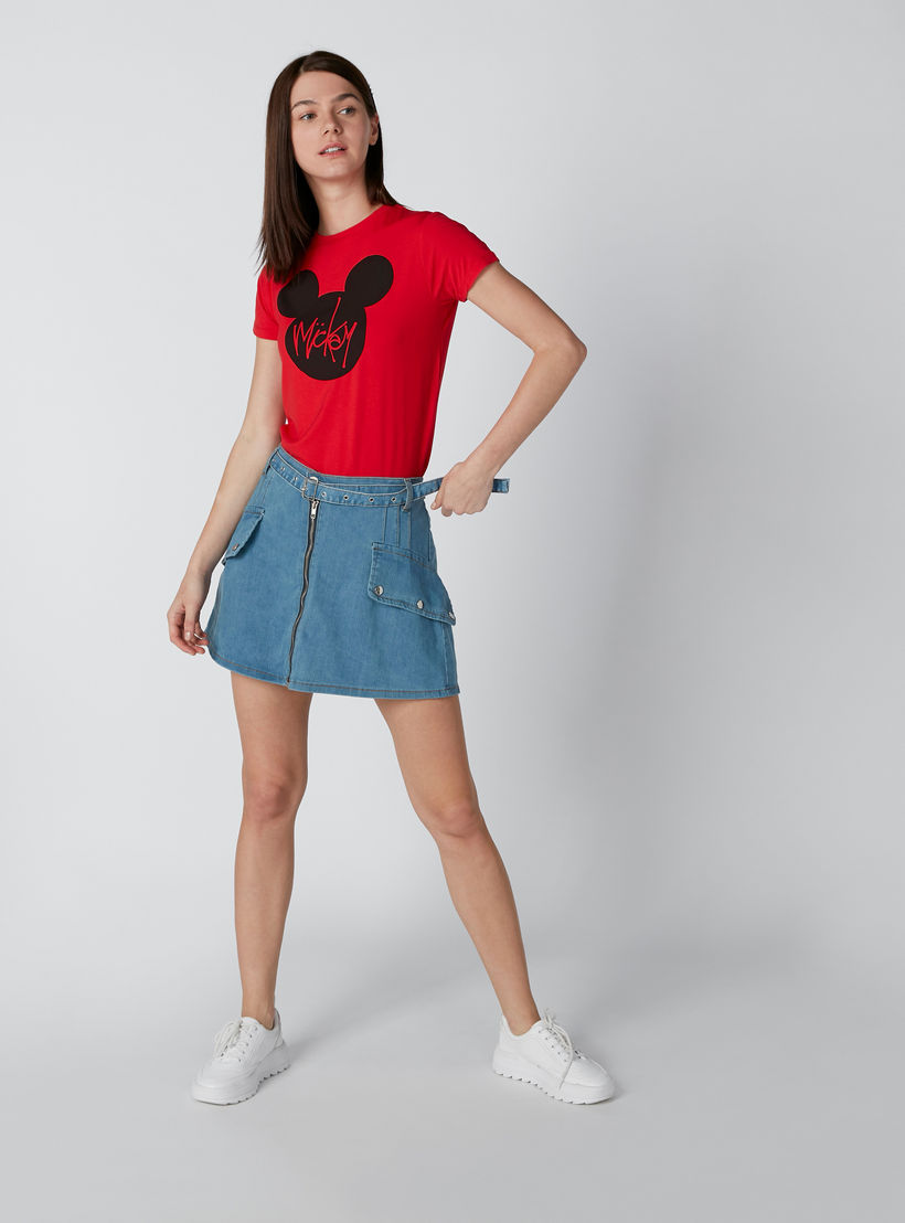 Mickey Mouse Printed T-Shirt with Short Sleeves-women-clothing-tshirts-image-3