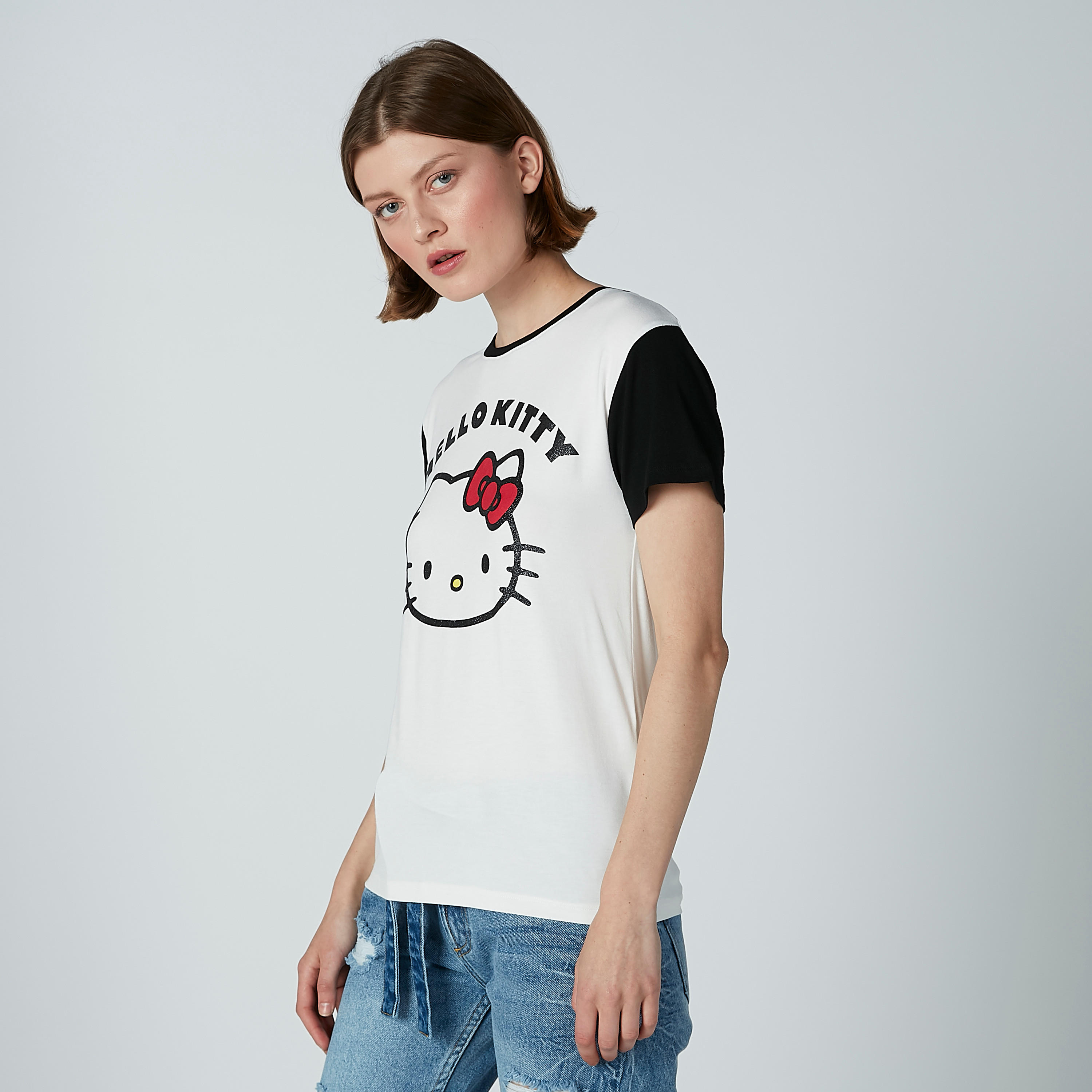 Hello Kitty Printed T-shirt with Round Neck and Short Sleeves-women-clothing-tshirts-image-2