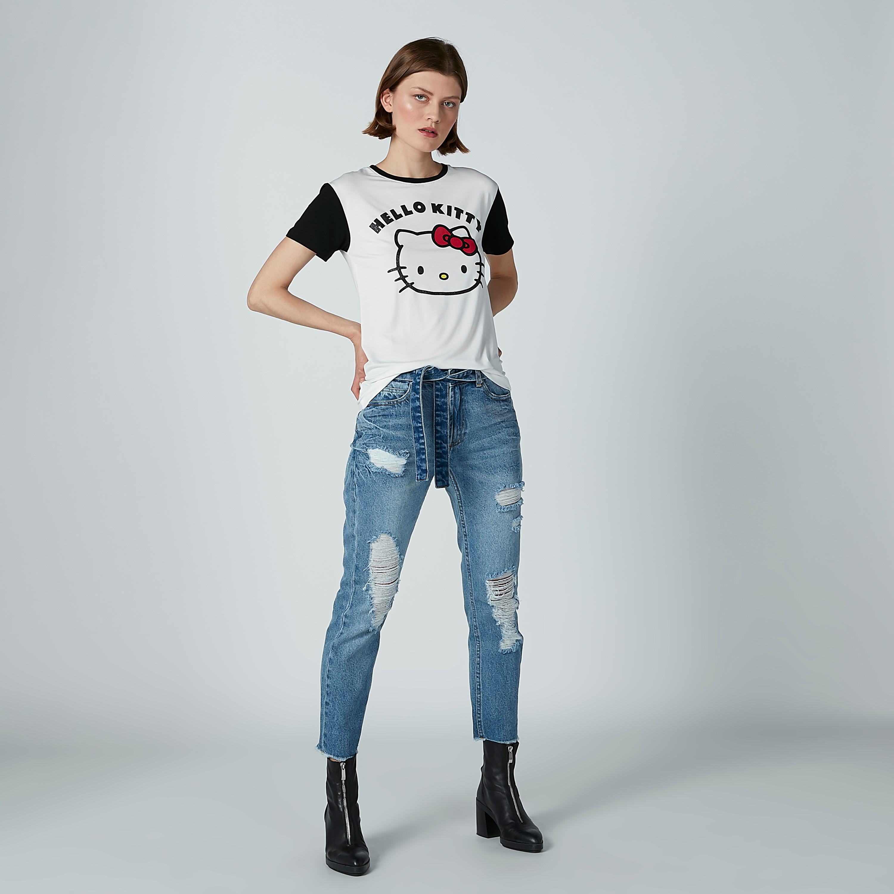 Hello Kitty Printed T-shirt with Round Neck and Short Sleeves-women-clothing-tshirts-image-3