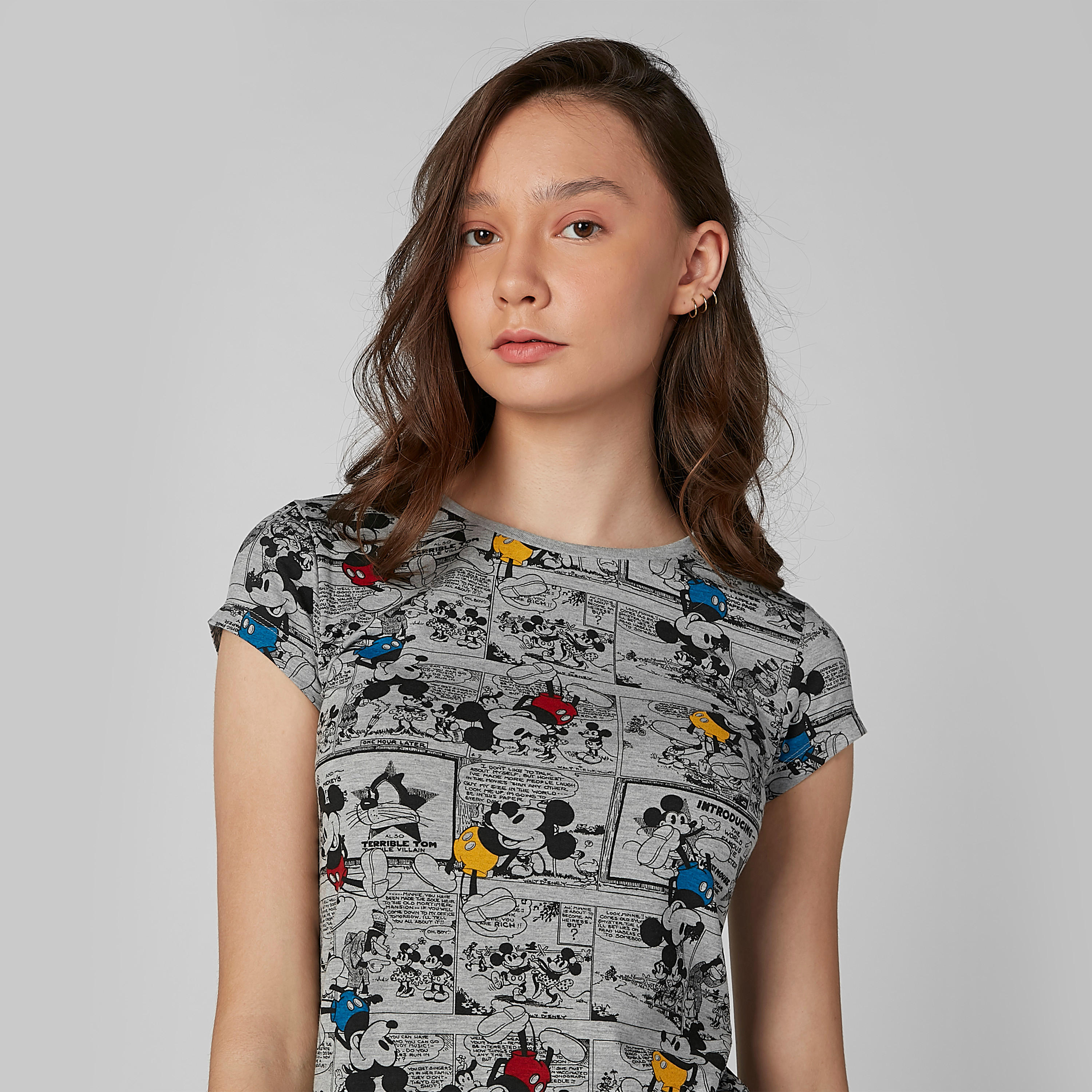 Mickey Mouse Printed T-shirt in Skinny Fit with Round Neck-women-clothing-tshirts-image-2