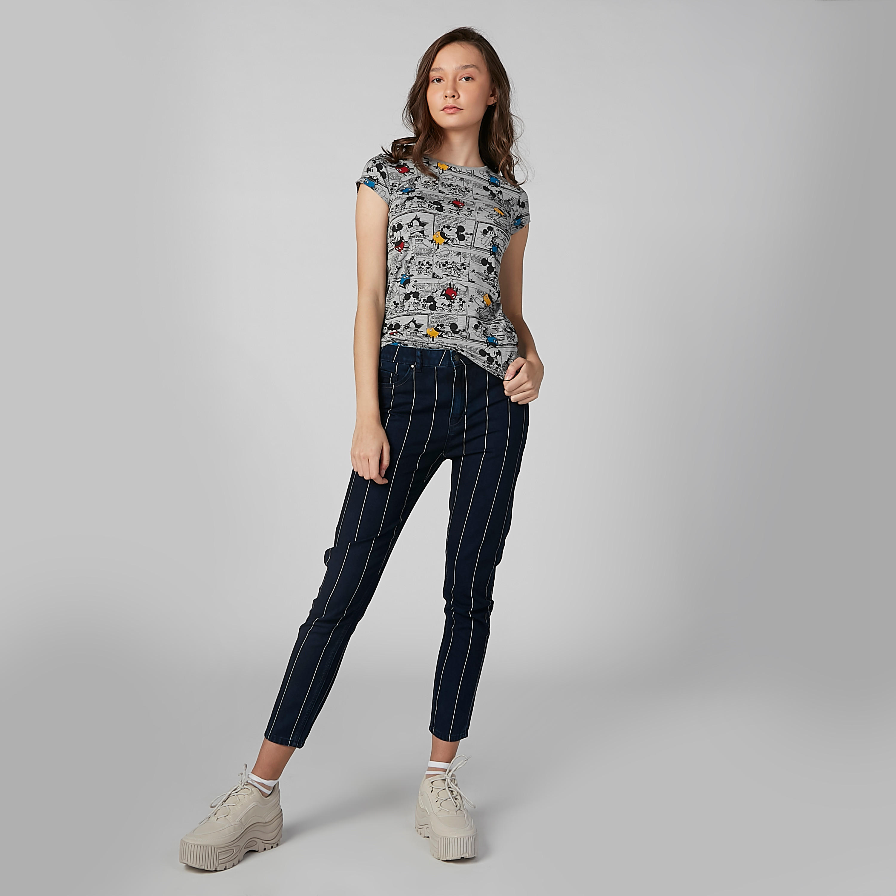 Mickey Mouse Printed T-shirt in Skinny Fit with Round Neck-women-clothing-tshirts-image-3
