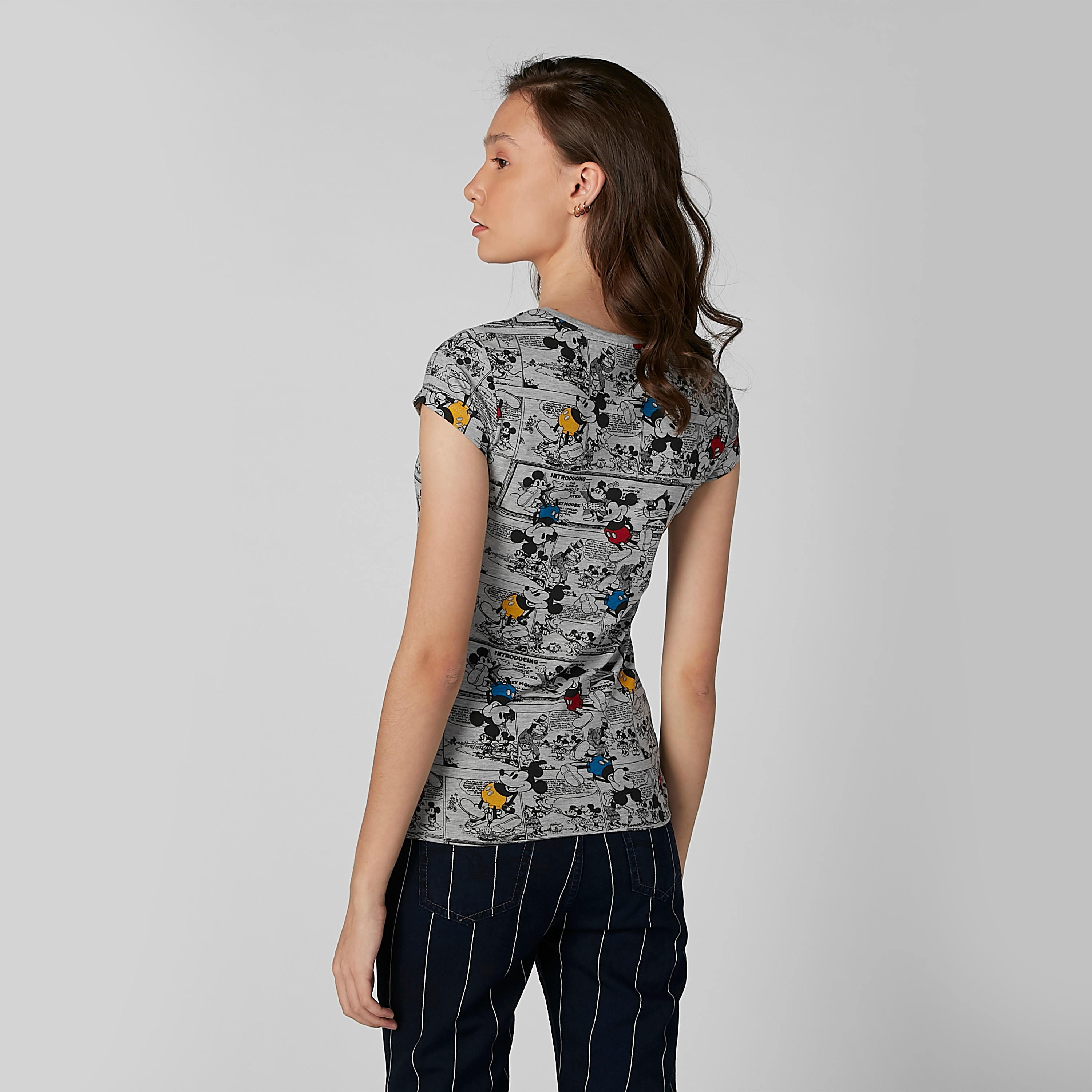 Mickey Mouse Printed T-shirt in Skinny Fit with Round Neck-women-clothing-tshirts-image-4