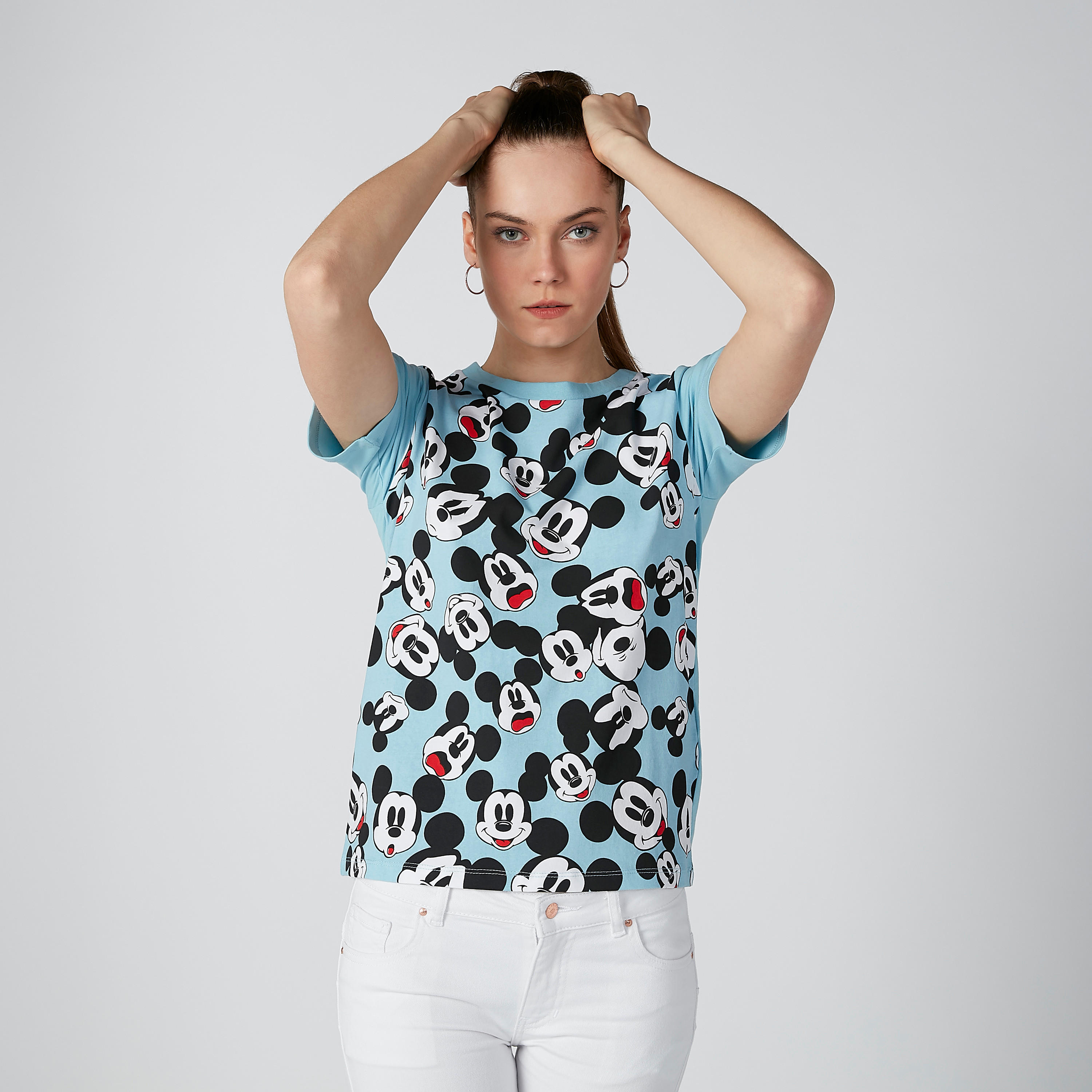 Mickey Mouse Printed T-shirt with Round Neck-women-clothing-tshirts-image-2