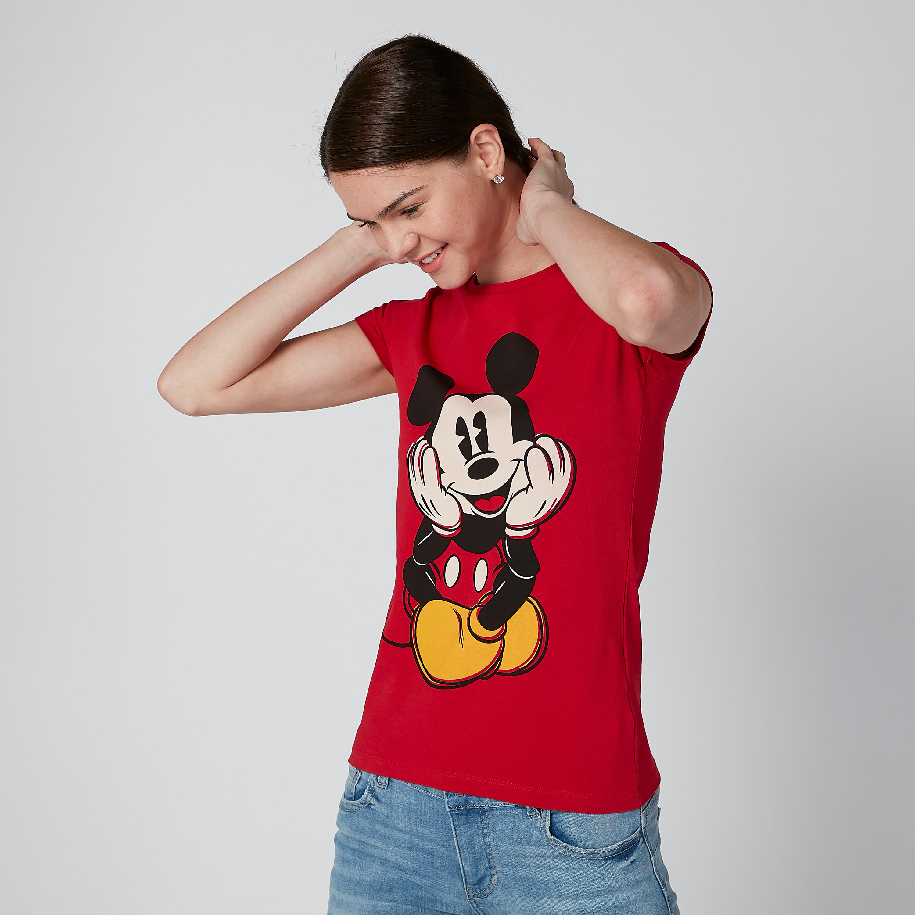 تيشيرت بياقة ضيّقة وأكمام كاب وطبعات ميكي ماوس-women-clothing-tshirts-image-1