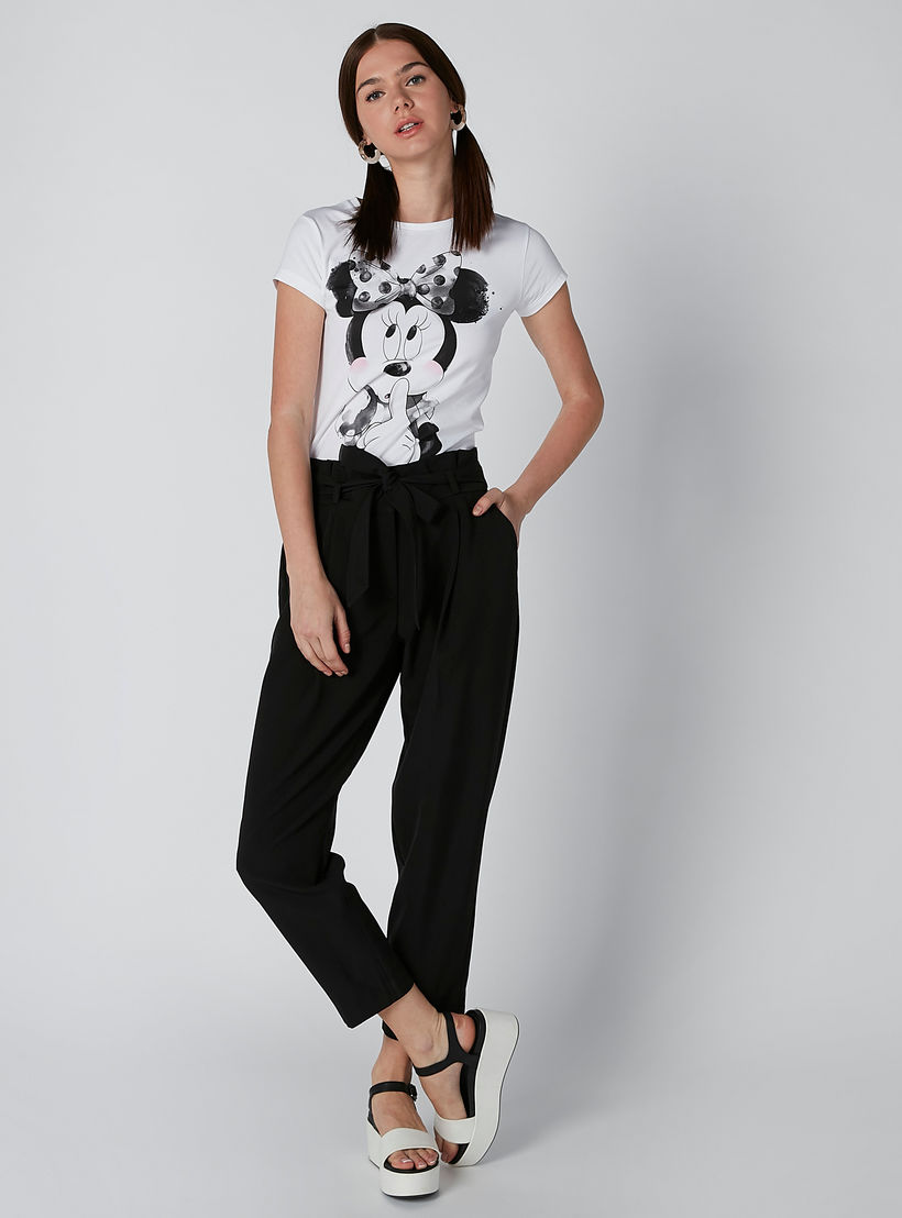 تيشيرت بأكمام كاب وياقة مستديرة وطبعات ميني ماوس-women-clothing-tshirts-image-1