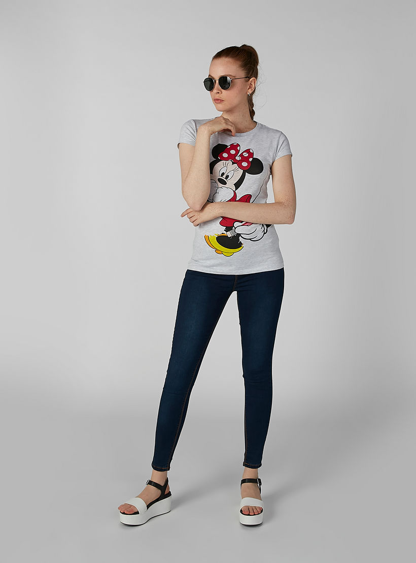 تيشيرت مستدام بقصّة سليم وأكمام كاب وطبعات ميني ماوس -women-clothing-tshirts-image-1