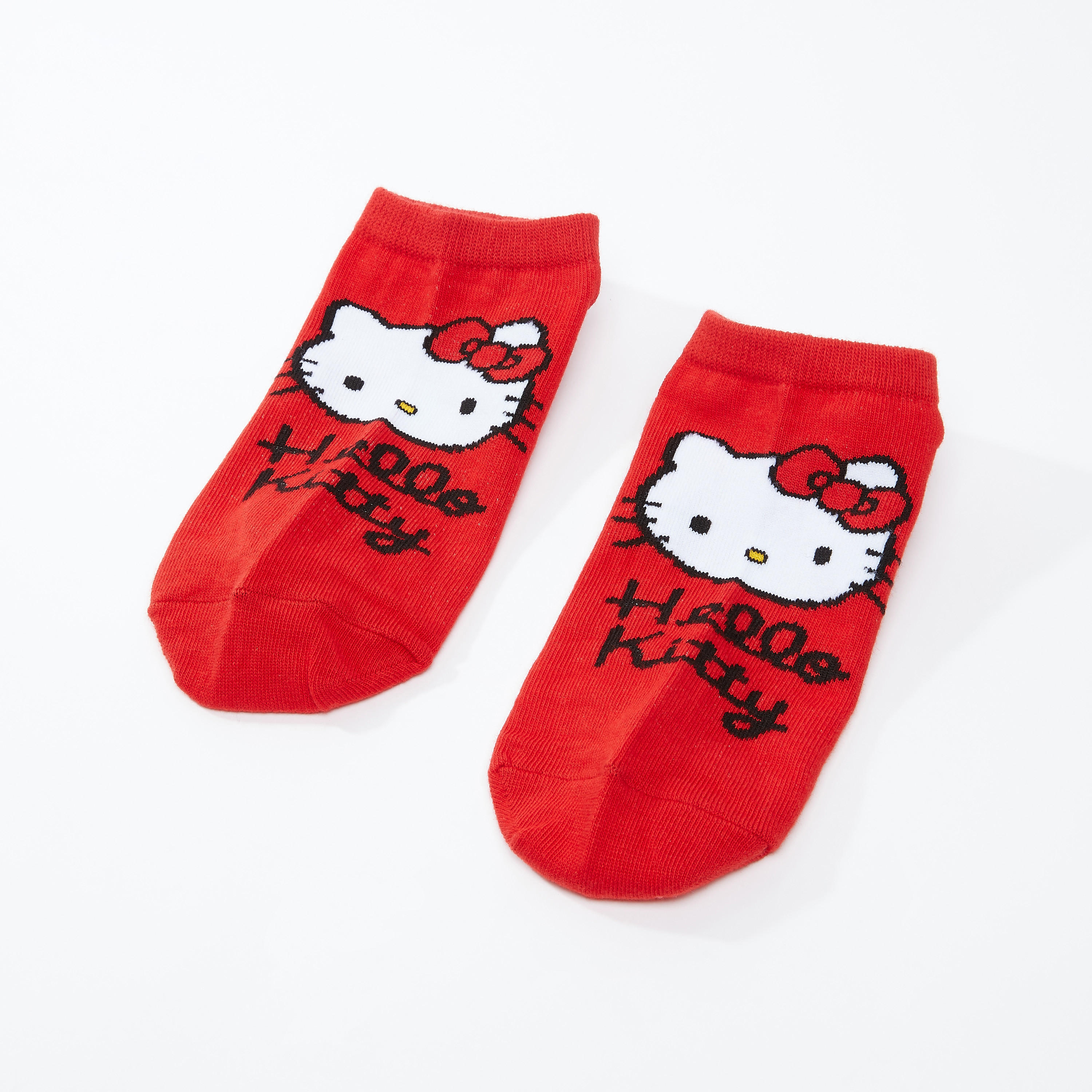 جوارب بطول الكاحل بحواف مضلّعة وطبعات هالو كيتي-women-socksandstockings-image-1