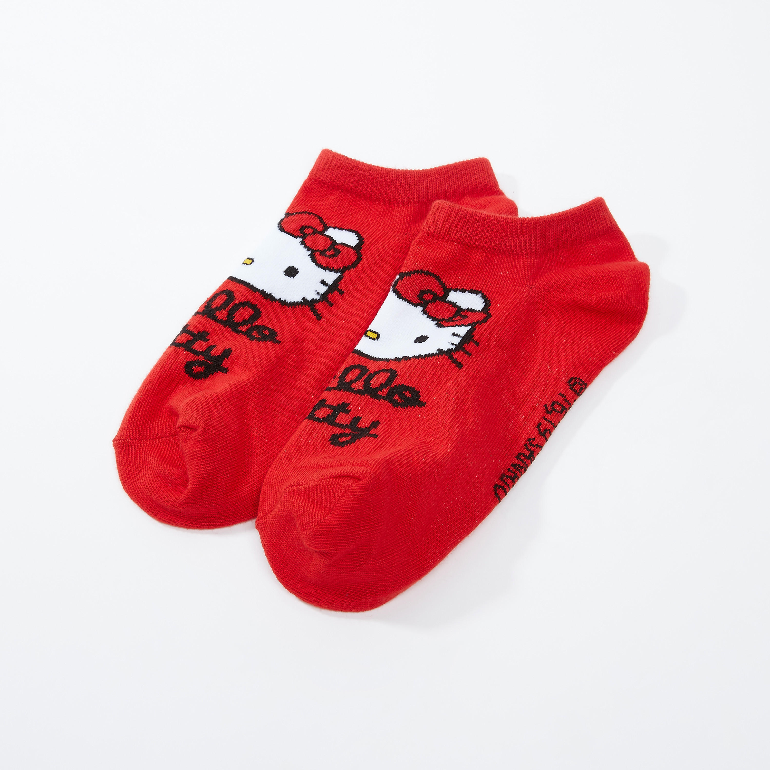 جوارب بطول الكاحل بحواف مضلّعة وطبعات هالو كيتي-women-socksandstockings-image-3