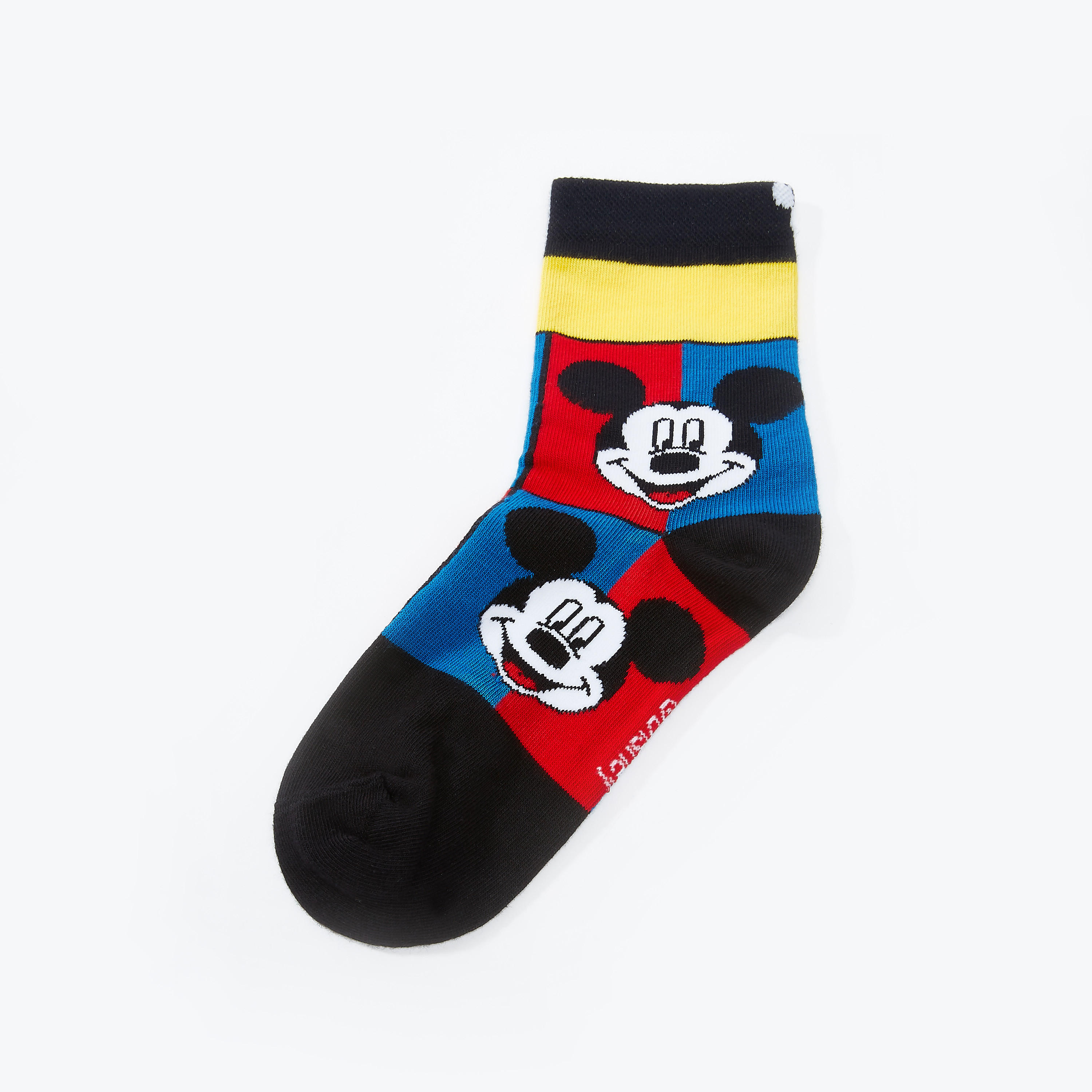 Mickey Mouse Printed Quarter Length Socks with Ribbed Texture-women-socksandstockings-image-1