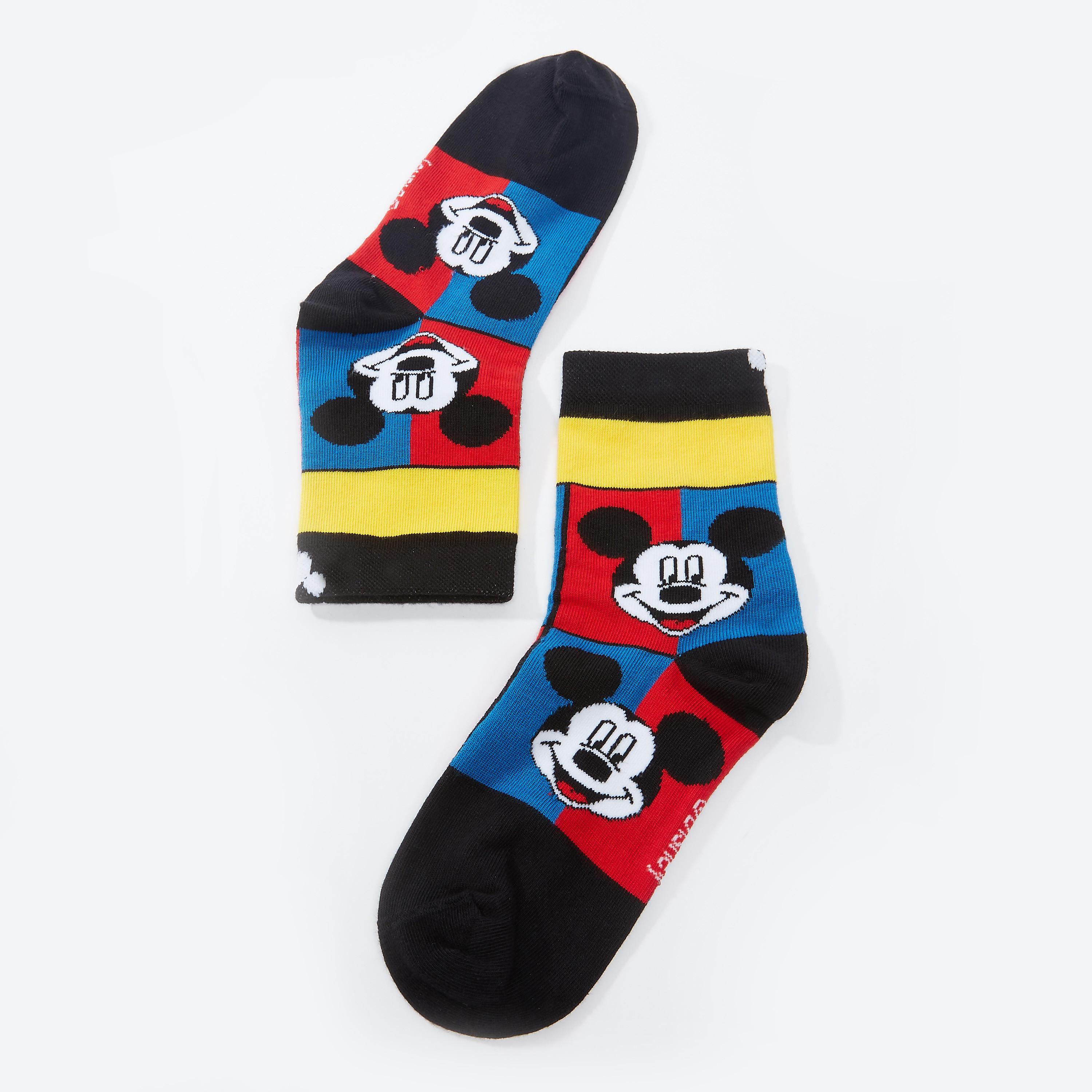 Mickey Mouse Printed Quarter Length Socks with Ribbed Texture-women-socksandstockings-image-3