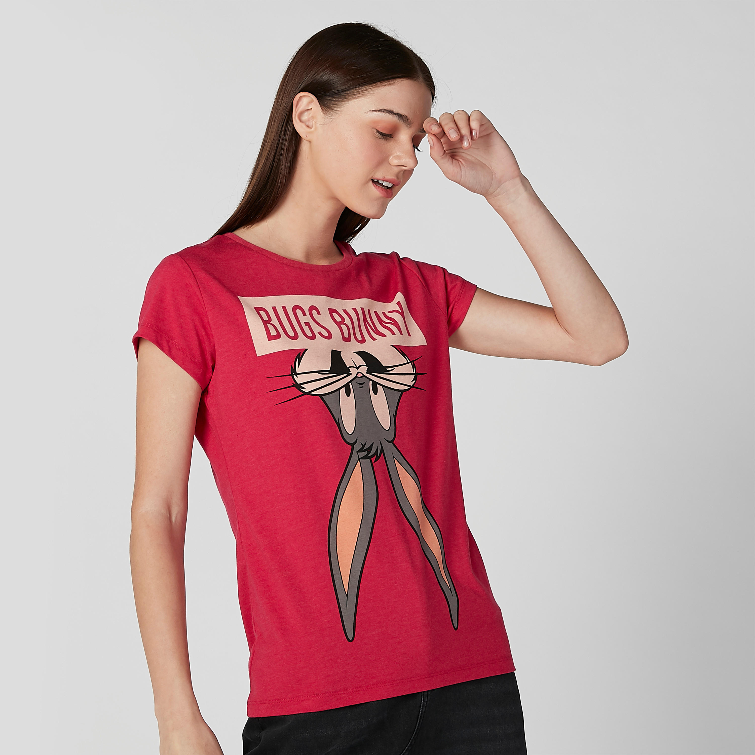 Graphic Printed Round Neck T-shirt with Caps Sleeves-women-clothing-tshirts-image-1