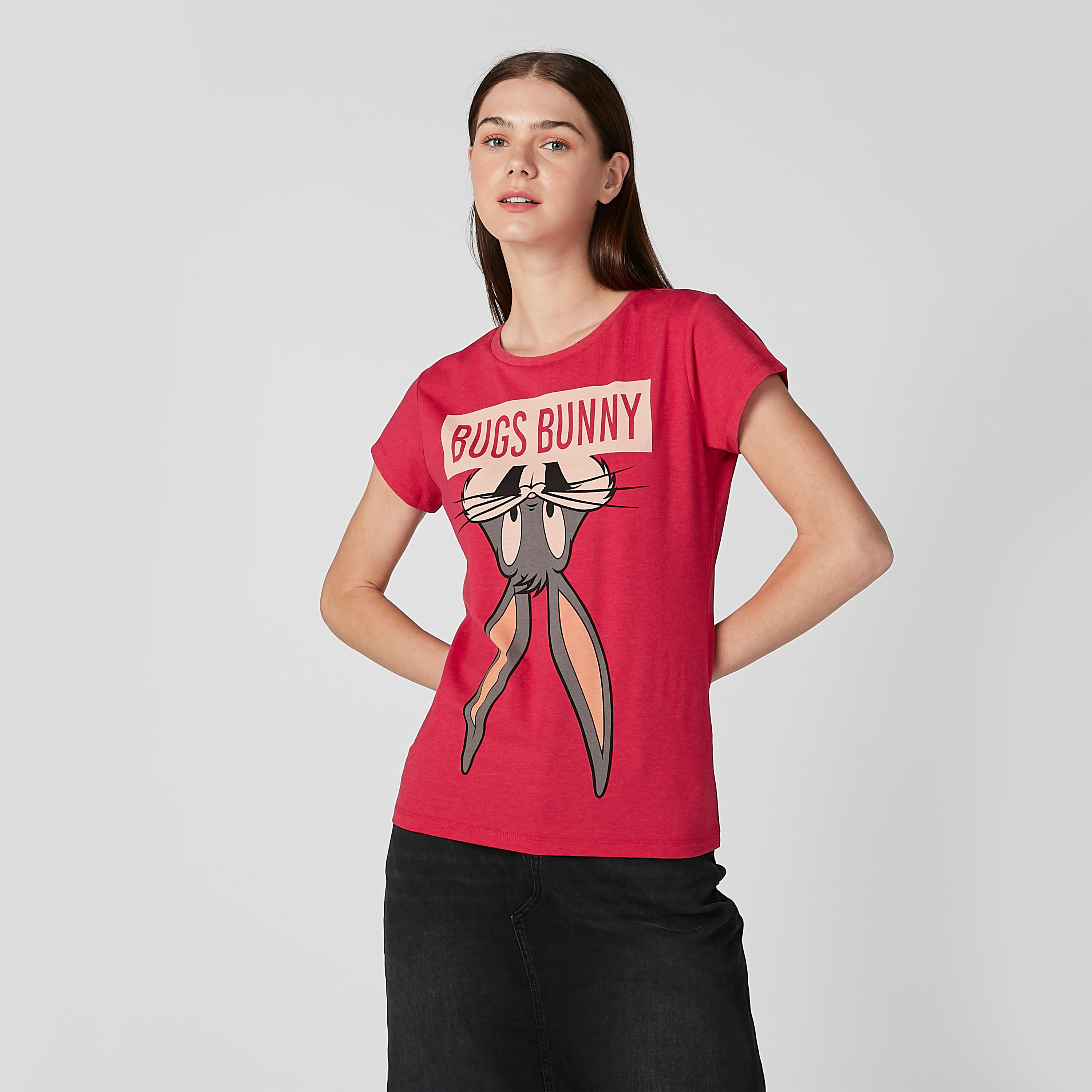 Graphic Printed Round Neck T-shirt with Caps Sleeves-women-clothing-tshirts-image-3