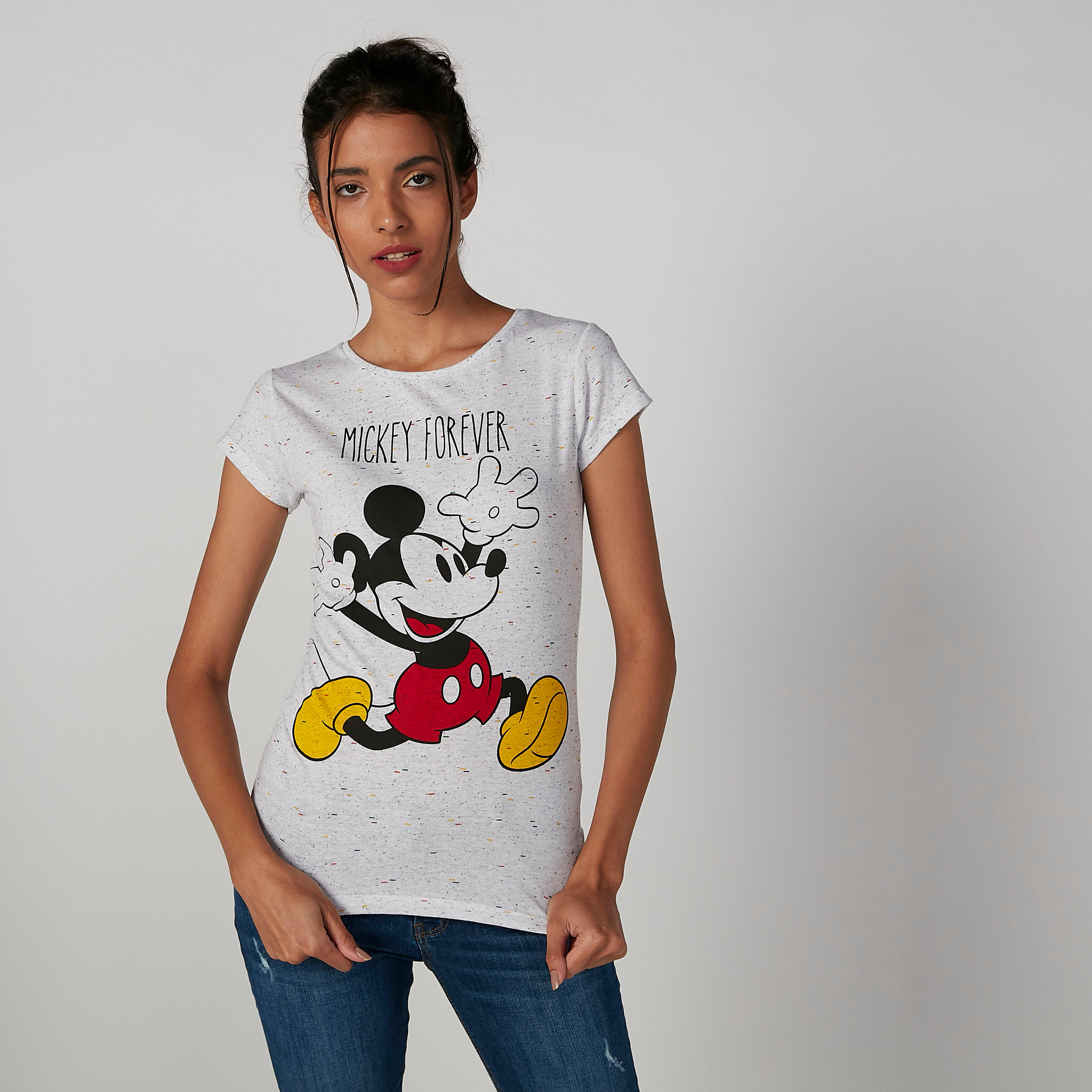 Sustainable Skinny Fit Mickey Mouse Printed T-shirt with Round Neck-women-clothing-tshirts-image-1