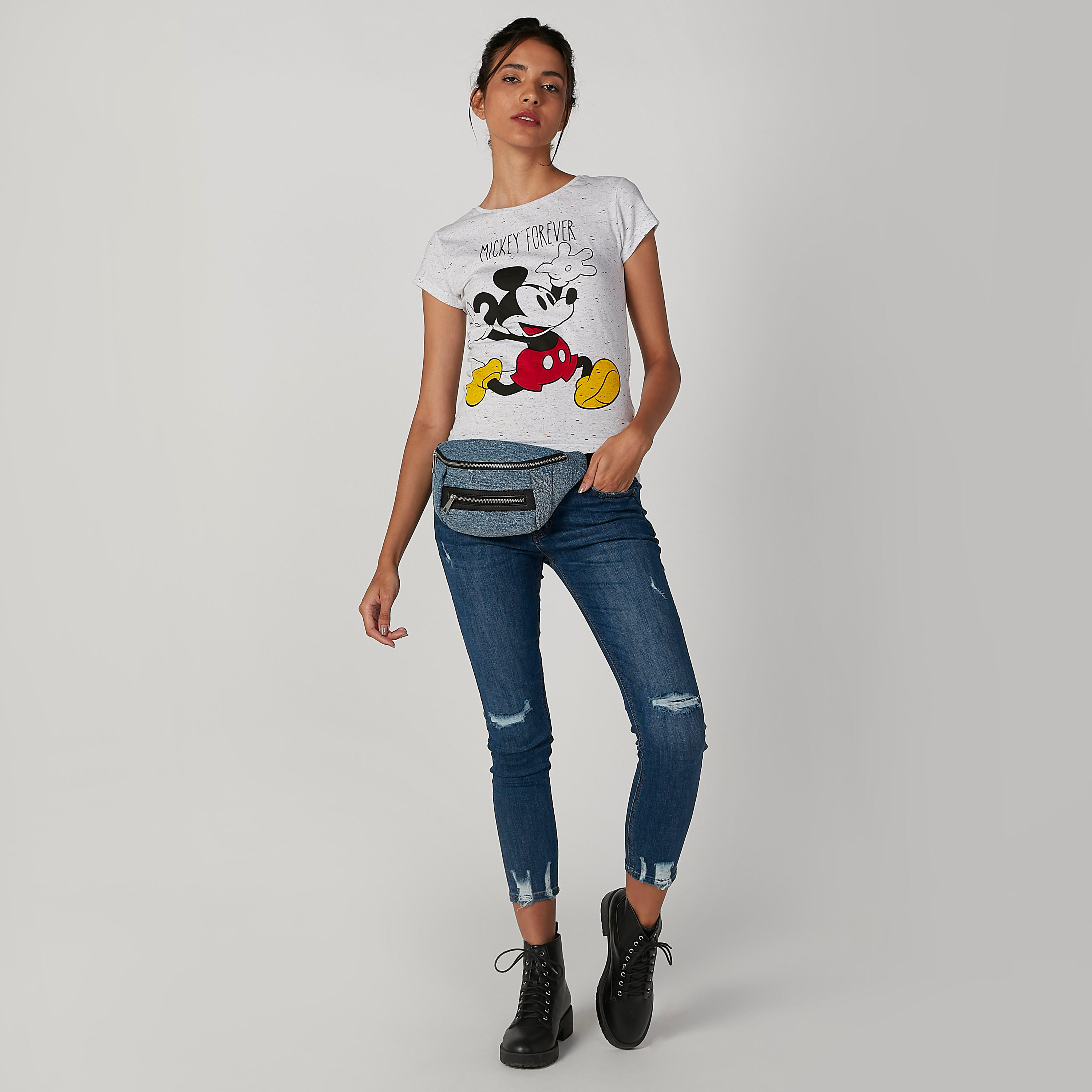 Sustainable Skinny Fit Mickey Mouse Printed T-shirt with Round Neck-women-clothing-tshirts-image-3