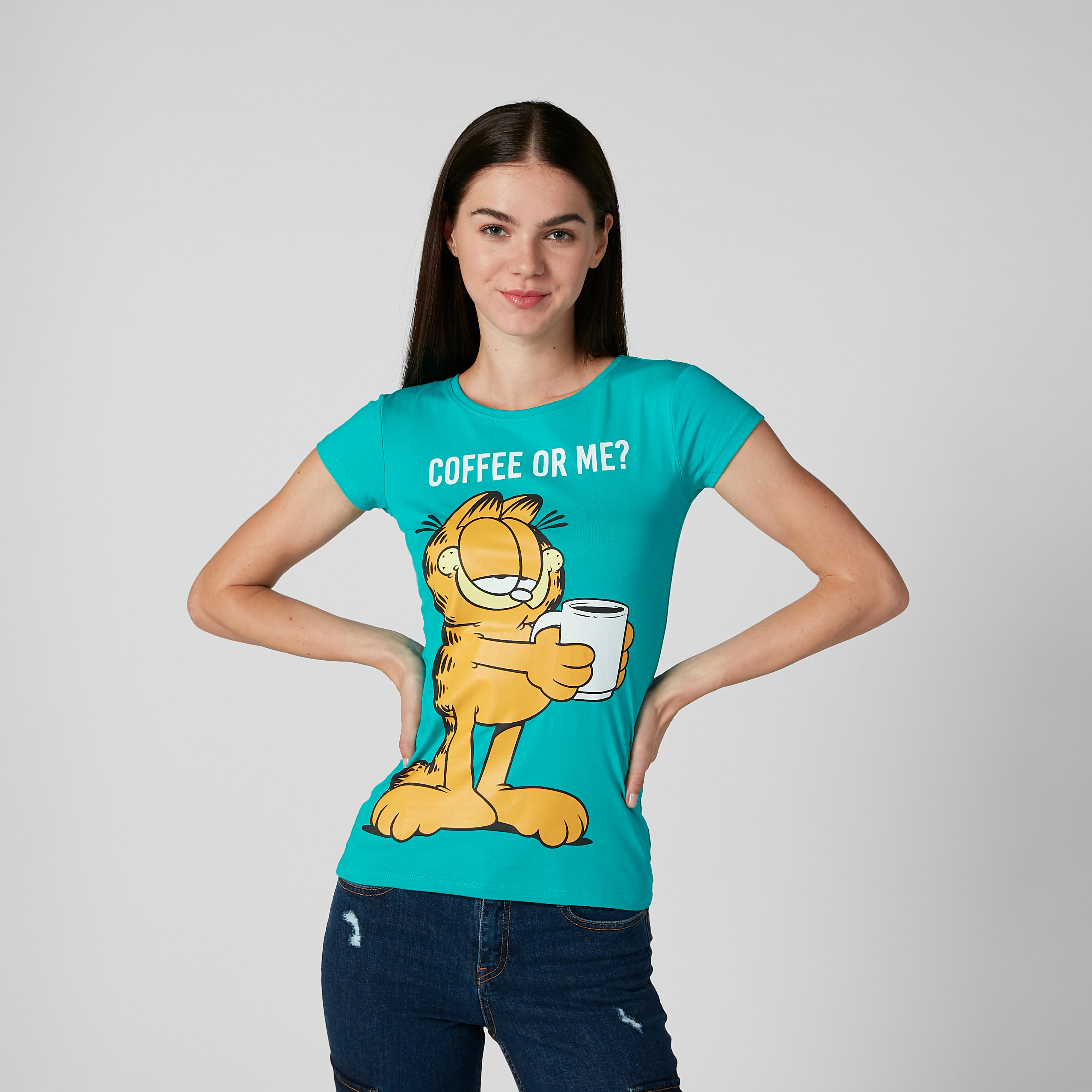 تيشيرت مستدام سكيني بأكمام كاب وطبعات جارفيلد -women-clothing-tshirts-image-1