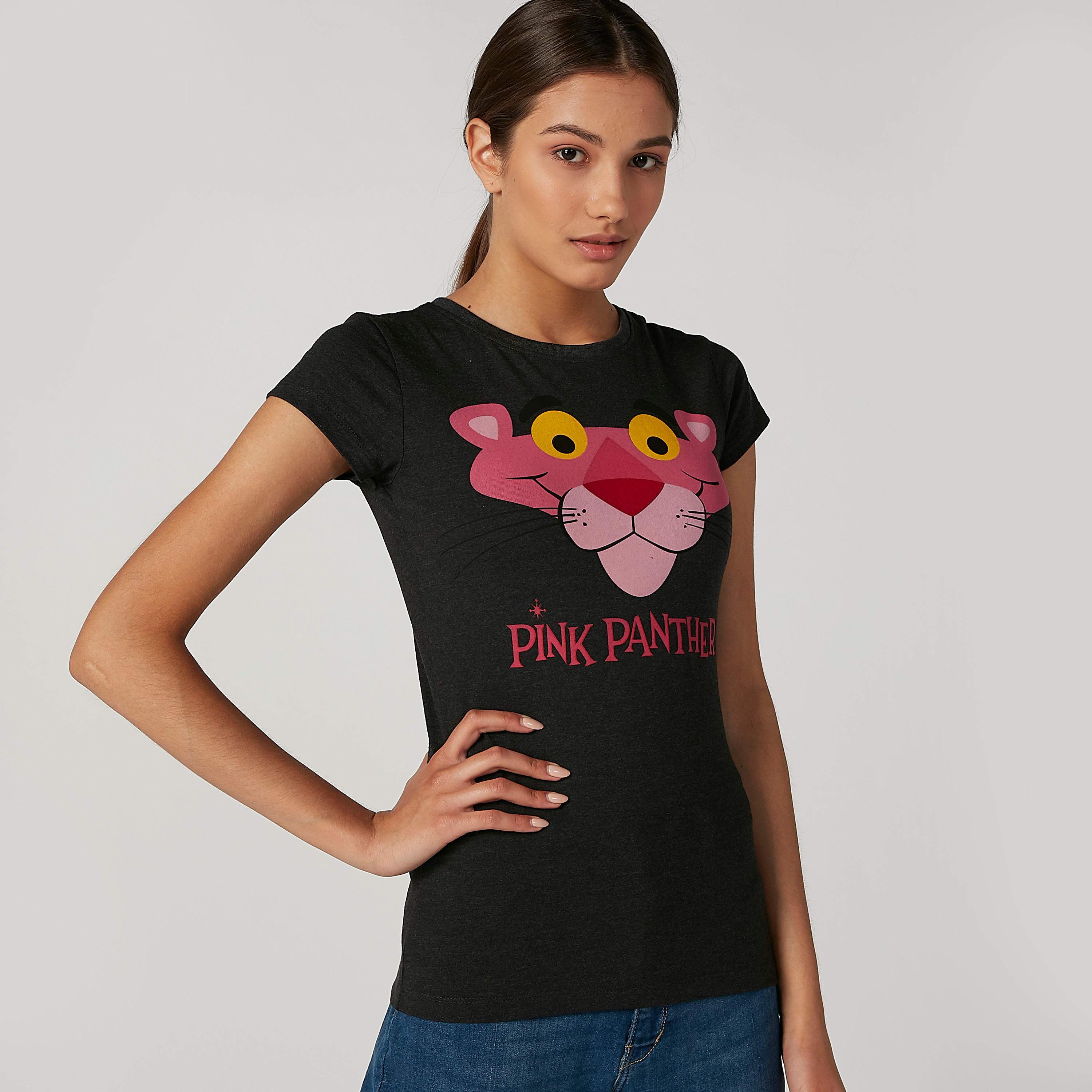 Sustainable Skinny Fit Pink Panther Printed T-shirt with Round Neck-women-clothing-tshirts-image-1