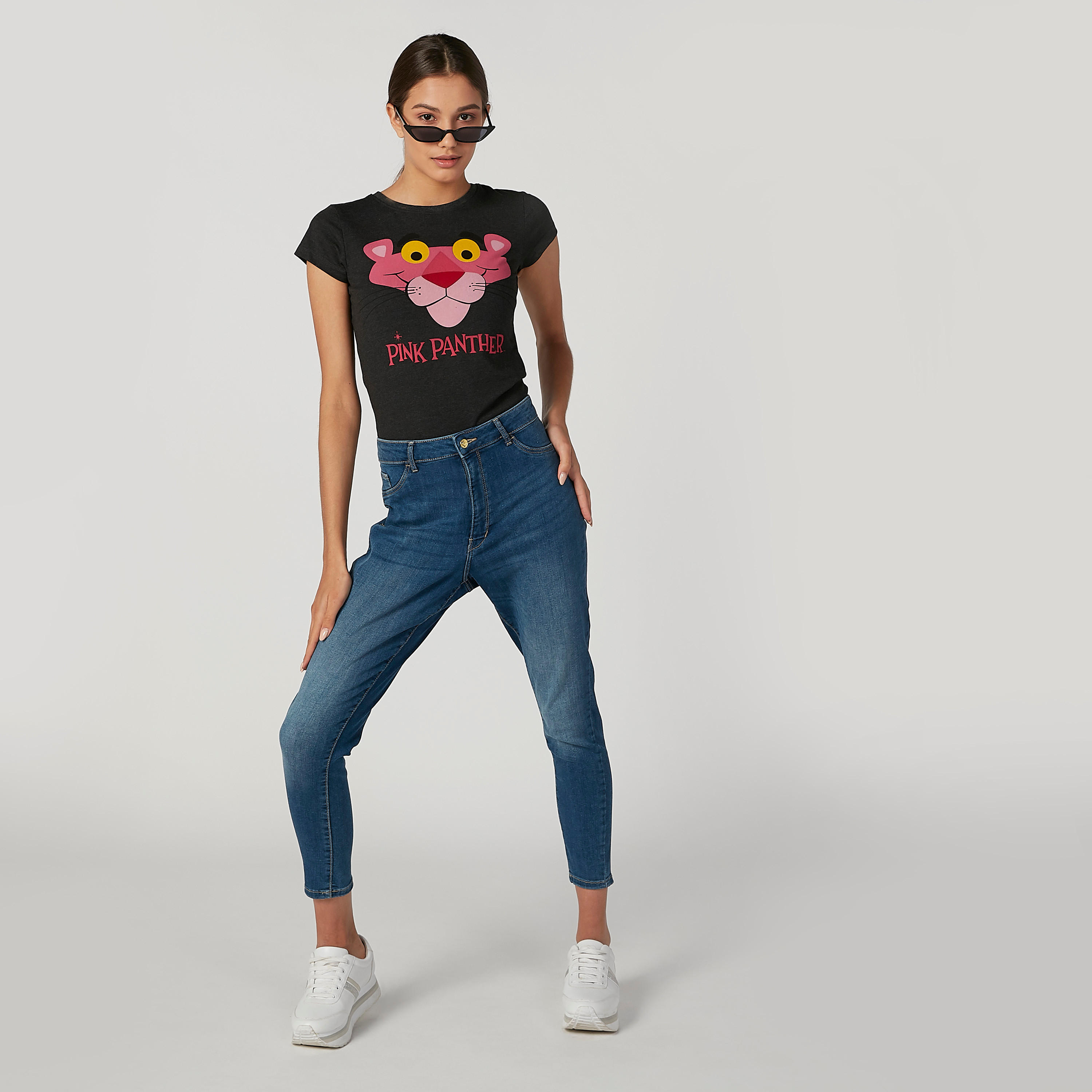 Sustainable Skinny Fit Pink Panther Printed T-shirt with Round Neck-women-clothing-tshirts-image-3