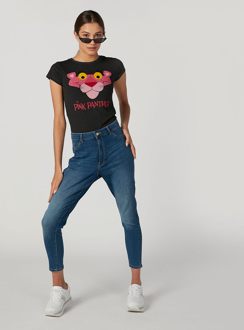 Sustainable Skinny Fit Pink Panther Printed T-shirt with Round Neck-women-clothing-tshirts-image-3