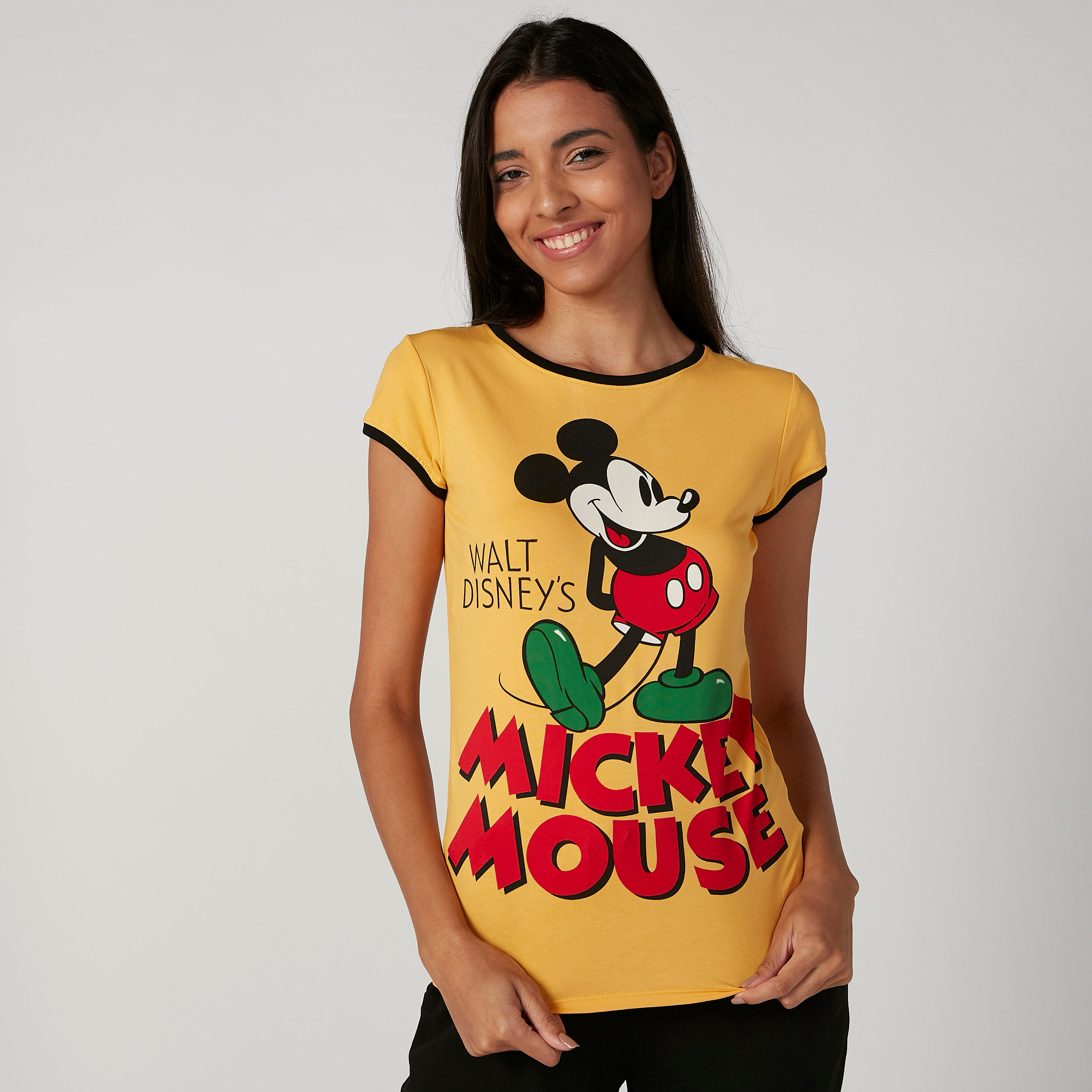 تيشيرت مستدام سكيني بياقة مستديرة وطبعات ميكي ماوس -women-clothing-tshirts-image-1